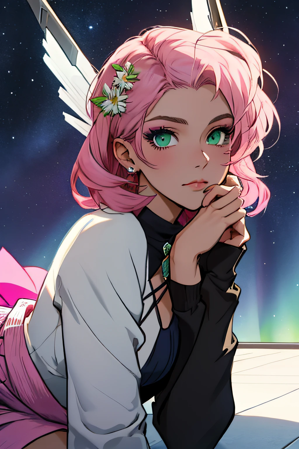 Alisa bosconovitch, melhor qualidade, contemporary, estilo plano, minimalismo, Green Eyes Flat Illustration, cabelo rosa, cabelo curto, cabelos multicoloridos, Camisa Preta, mechanical wings, Head Portrait Close-U, peito pontudo, decote, super decote, middlebreasts, Tekken,cabelo rosa pastel, 1girl, em quimono, hand-painted,Desenho de linha sem cor, colorida do yandere pastel, Tekken, Super cute pink hair girl with gothic makeup on the side, com roupa de empregada,figura esbelta,robusto,He sat on the floor,Vestido com roupas de empregada rosa e branco,cabelos muito curtos,com orelhas de gato,quadratic element,, kawaii cor-de-rosa na roupa da era de 1910, Alisa Bosconovich pink lips, no estilo da paleta de cores suave aurorapunk, an anime illustration of his face, gifs animados, hand drawn animation, charming sketches, suave e brilhante, romantismo nebuloso, Estilo Superflat, fundo branco - ar 1:1 - niji 5 - estilo expressivo --s 50 ,Pink kawaii girl in the era of 1920s clothesPink eagles, vestindo uma camisa branca brilhante, no estilo da paleta de cores suave aurorapunk, an anime illustration of his face, gifs animados, hand drawn animation, charming sketches, suave e brilhante, romantismo nebuloso, Estilo Superflat, fundo branco - ar 1:1 - niji 5 - estilo expressivo --s 50, Absurdo, alto, ultra detalhados, (1girl:1.3), quebrar , Crie uma imagem com uma bela caligrafia