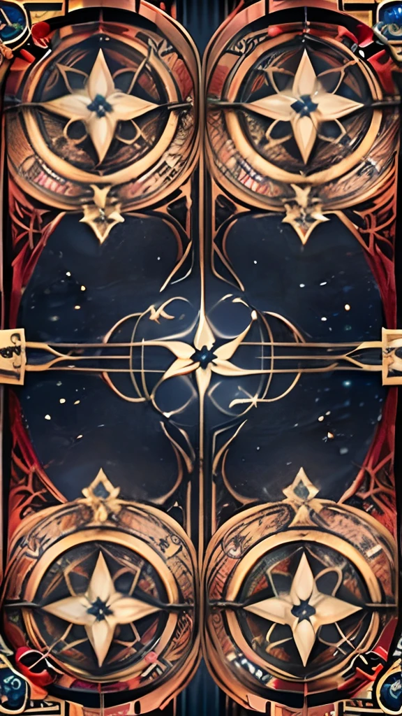 ((Same design even when flipped upside down)),((one fantasy Vertical card:1.7)), ((Perfectly symmetrical)),(symmetrical perfect Vertical card:1.7), (back of card:1.5), pixiv ranking 1st, artstation, masterpiece, best quality, extremely detailed, 4k, 8k, concept art, watercolor, ink, oil painting, bold line painting, bright color contrast, realism, (fantasy rpg:1.2), (high fantasy:1.2), cinematic postprocessing, sharp focus, digital painting,In the center of the card is a six-pointed star magic circle.、Put the eye of truth in its center。Surround the magic circle with the cycle of the phases of the moon、Color the whole thing in a darker ivy color.。Moreover、Diamonds of playing cards in the four corners、heart、club、Place a metallic and sharp frame design of a spade。