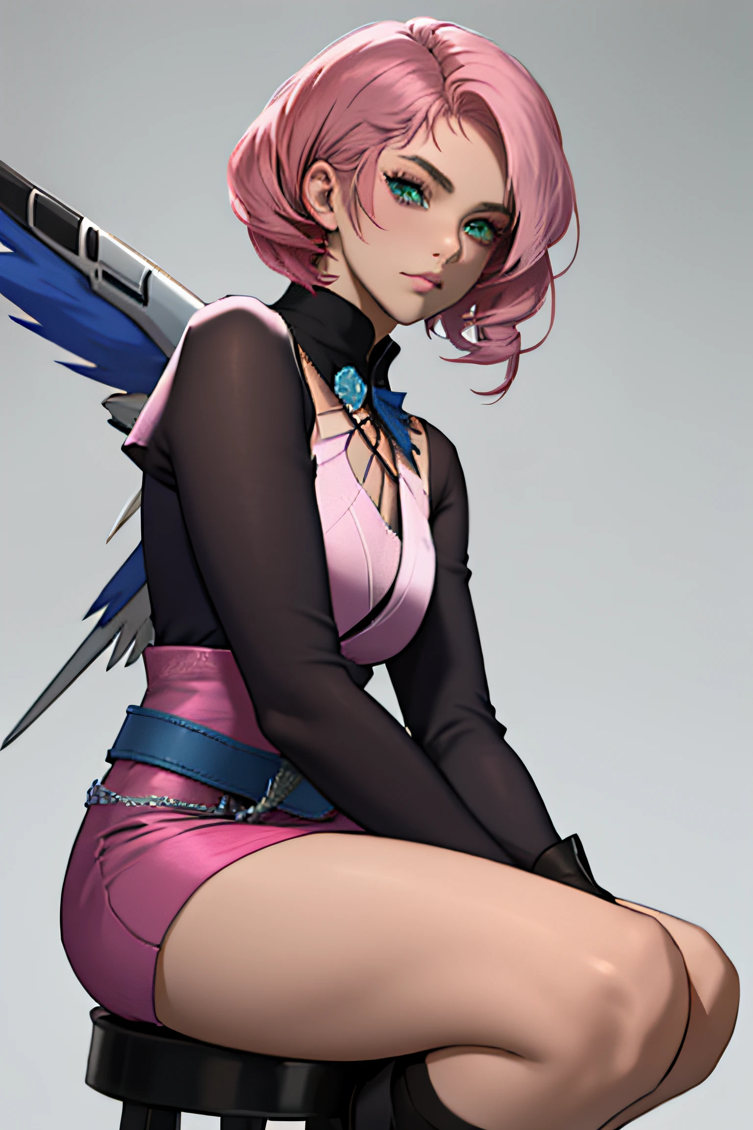 Alisa bosconovitch, melhor qualidade, contemporary, estilo plano, minimalismo, Green Eyes Flat Illustration, cabelo rosa, cabelo curto, cabelos multicoloridos, Camisa Preta, mechanical wings, Head Portrait Close-U, peito pontudo, decote, super decote, middlebreasts, Tekken，cabelo rosa pastel, 1girl, em quimono, hand-painted，Desenho de linha sem cor, colorida do yandere pastel, Tekken, Super cute pink hair girl with gothic makeup on the side, com roupa de empregada，figura esbelta，robusto，He sat on the floor，Vestido com roupas de empregada rosa e branco，cabelos muito curtos，com orelhas de gato，quadratic element，, kawaii cor-de-rosa na roupa da era de 1910, Alisa Bosconovich pink lips, no estilo da paleta de cores suave aurorapunk, an anime illustration of his face, gifs animados, hand drawn animation, charming sketches, suave e brilhante, romantismo nebuloso, Estilo Superflat, fundo branco - ar 1:1 - niji 5 - estilo expressivo --s 50 ,Pink kawaii girl in the era of 1920s clothesPink eagles, vestindo uma camisa branca brilhante, no estilo da paleta de cores suave aurorapunk, an anime illustration of his face, gifs animados, hand drawn animation, charming sketches, suave e brilhante, romantismo nebuloso, Estilo Superflat, fundo branco - ar 1:1 - niji 5 - estilo expressivo --s 50, Absurdo, alto, ultra detalhados, (1girl:1.3), quebrar , Crie uma imagem com uma bela caligrafia