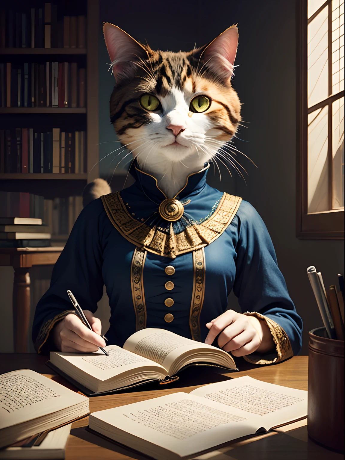 anthropomorphic cat, victorian inspired clothing by artgerm, victo ngai, ryohei hase, artstation. fractal papersand books. highly detailed, smooth, global illumination, fantasy art by greg rutkowsky, karl spitzweg