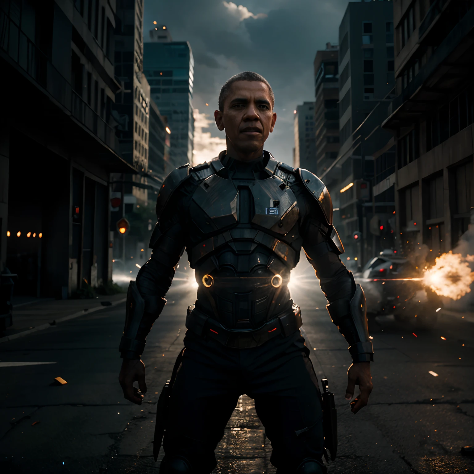 Obama fighting god, ultra 4k realistic, cinematic lighting