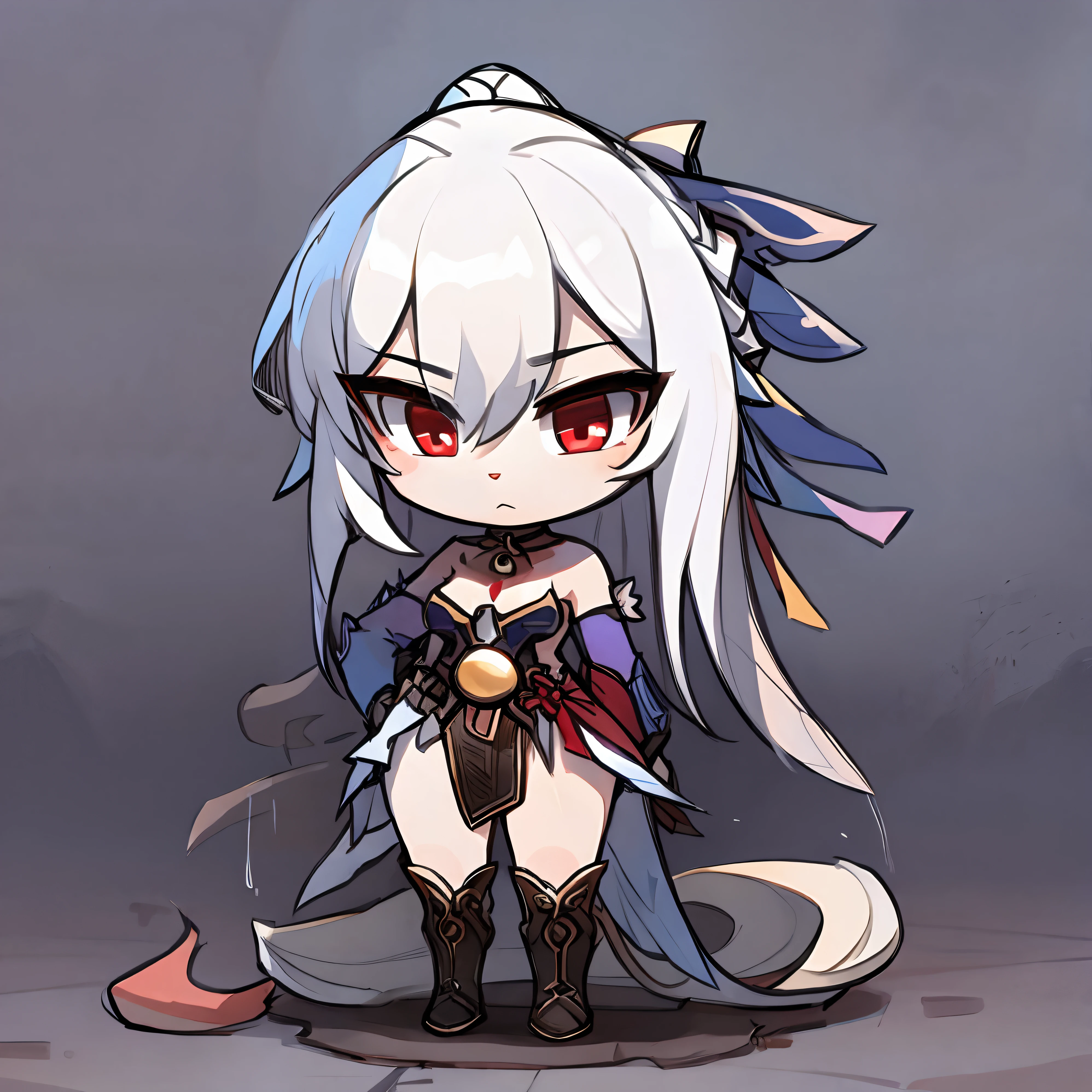 White hair, red eyes, chibi