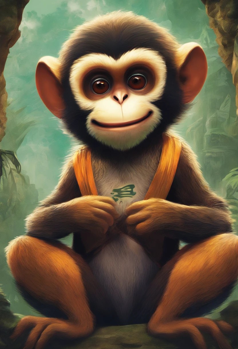 Macaco do logotipo dos desenhos animados segurando fones de ouvido sorrindo
