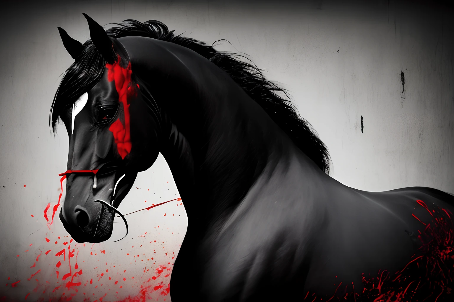 creepy black horse red eyes horror dark background