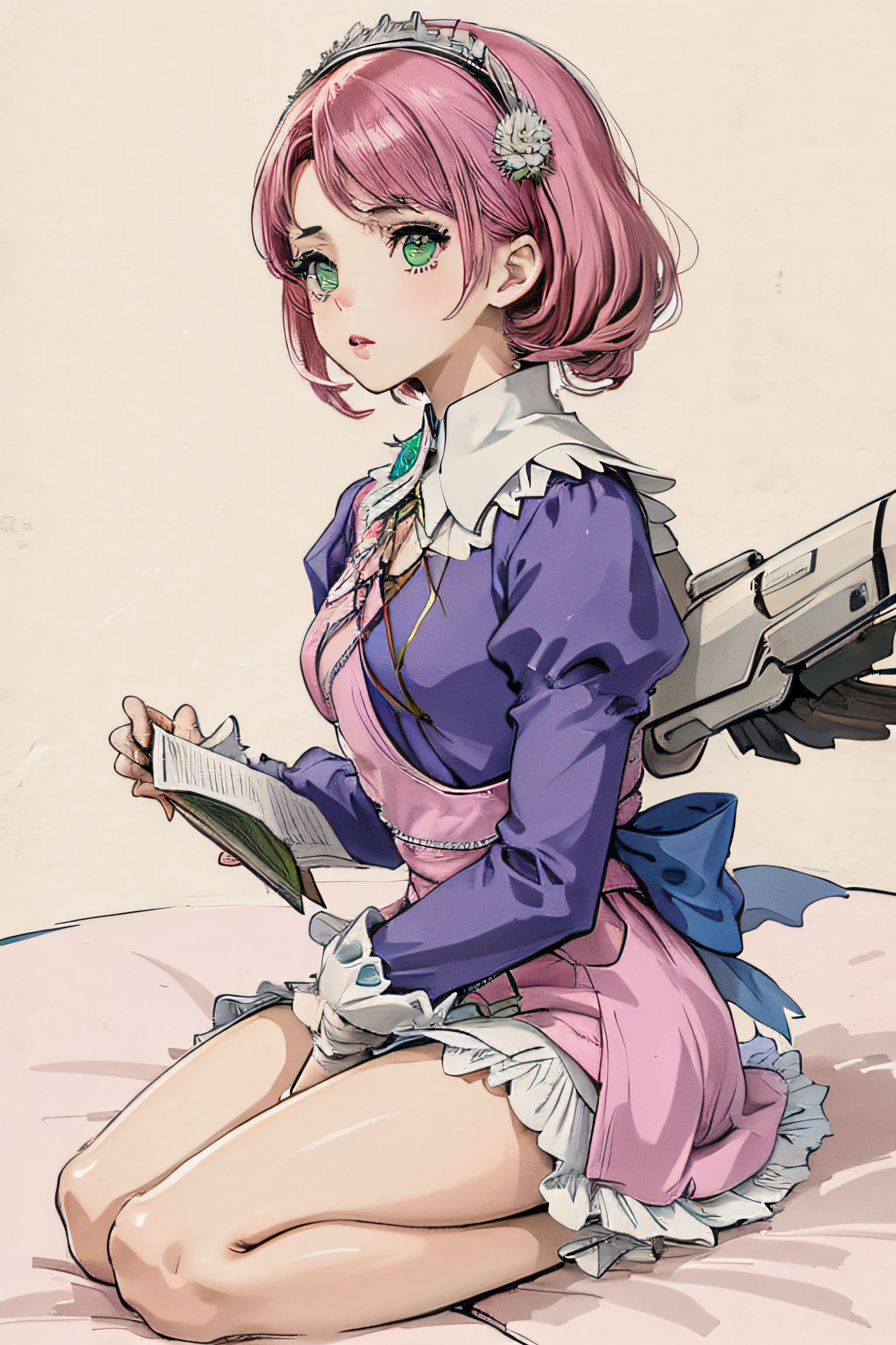 Alisa bosconovitch, melhor qualidade, contemporary, estilo plano, minimalismo, Green Eyes Flat Illustration, cabelo rosa, cabelo curto, cabelos multicoloridos, Camisa Preta, mechanical wings, Head Portrait Close-U, peito pontudo, decote, super decote, middlebreasts, Tekken,cabelo rosa pastel, 1girl, em quimono, hand-painted,Desenho de linha sem cor, colorida do yandere pastel, Tekken, Super cute pink hair girl with gothic makeup on the side, com roupa de empregada,figura esbelta,robusto,He sat on the floor,Vestido com roupas de empregada rosa e branco,cabelos muito curtos,com orelhas de gato,quadratic element,, kawaii cor-de-rosa na roupa da era de 1910, Alisa Bosconovich pink lips, no estilo da paleta de cores suave aurorapunk, an anime illustration of his face, gifs animados, hand drawn animation, charming sketches, suave e brilhante, romantismo nebuloso, Estilo Superflat, fundo branco - ar 1:1 - niji 5 - estilo expressivo --s 50 ,Pink kawaii girl in the era of 1920s clothesPink eagles, vestindo uma camisa branca brilhante, no estilo da paleta de cores suave aurorapunk, an anime illustration of his face, gifs animados, hand drawn animation, charming sketches, suave e brilhante, romantismo nebuloso, Estilo Superflat, fundo branco - ar 1:1 - niji 5 - estilo expressivo --s 50, Absurdo, alto, ultra detalhados, (1girl:1.3), quebrar , Crie uma imagem com uma bela caligrafia