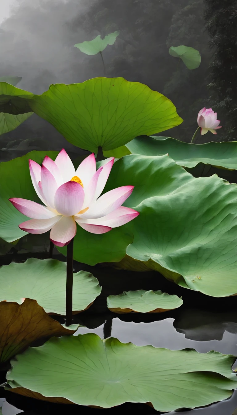 China ink painting,A lotus flower,A lotus leaf,black andwhite