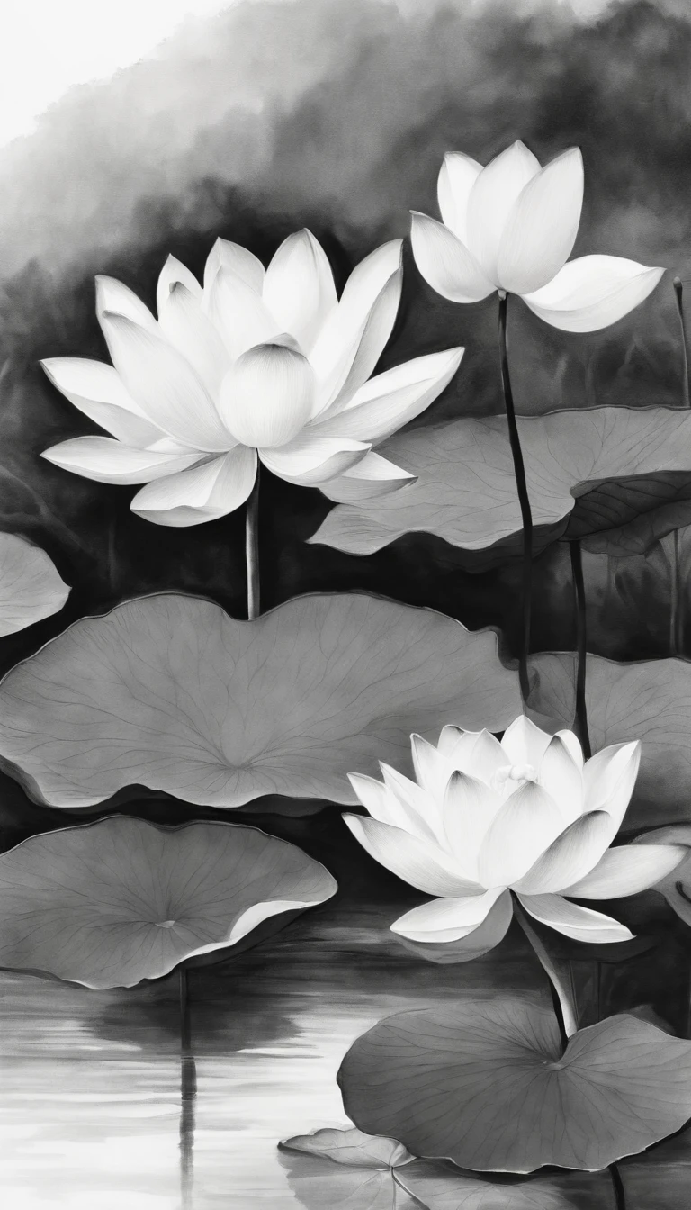 China ink painting，A lotus flower，A lotus leaf，black andwhite