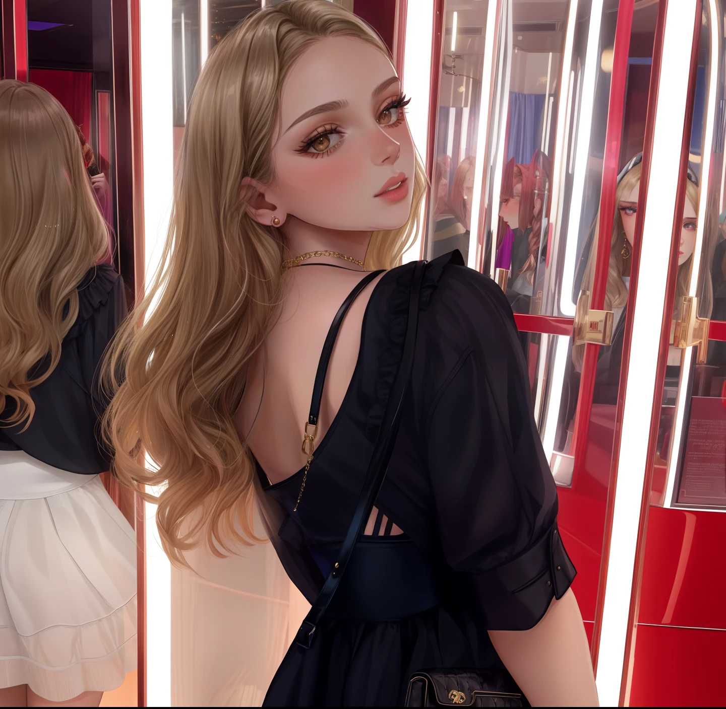 There's a woman in front of a mirror with a purse, Valentina Embaralhamento, Alexandra Waliszewska, Yelena Belova, Taran Dasha, Erin Moriarty, Directed by: Emma Andijewska, 19-year-old girl, Retrato Sophie Mudd, alexa grace, Angelina Stroganova