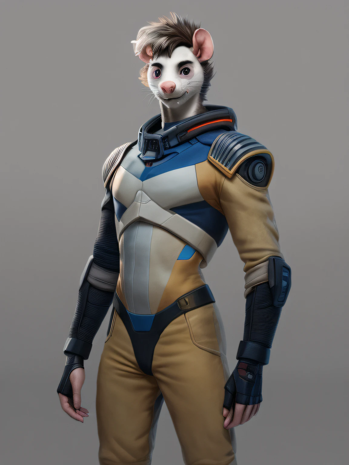 (male anthro possum), jovem adolescente e forte, com armadura tecnologica, super futurista, sci-fi, militar, super detalhado, ultraqualidade, 8k, (slim), (shape), fotorealista, ultra realista, cute possum face, rosto altamente detalhado, rosto perfeito
