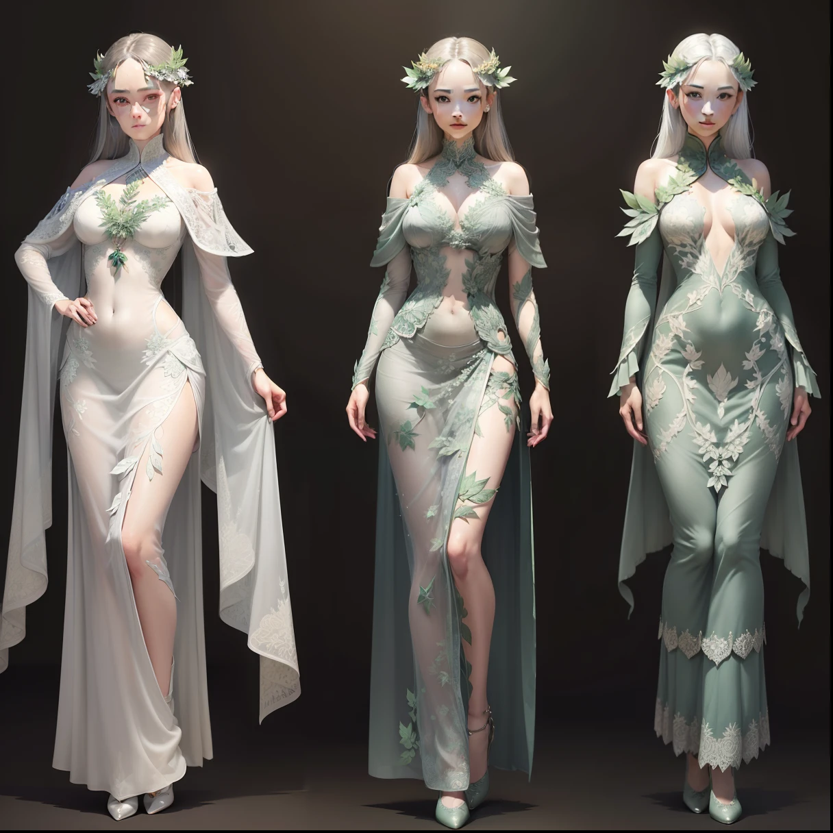 a set of four different leaves on a gray background, very detailed leaves, highly detailed leaves, translucent leaves, intricate art deco leaf designs, highly detailed green leaves, leaves, made of leaf skeletons, leaf, fractal leaves, intricate plants, intricate a whole fantasy leaf, made of leaf skeleton, fine foliage lace, hyperdetailed twigs and plants, many leaves --auto