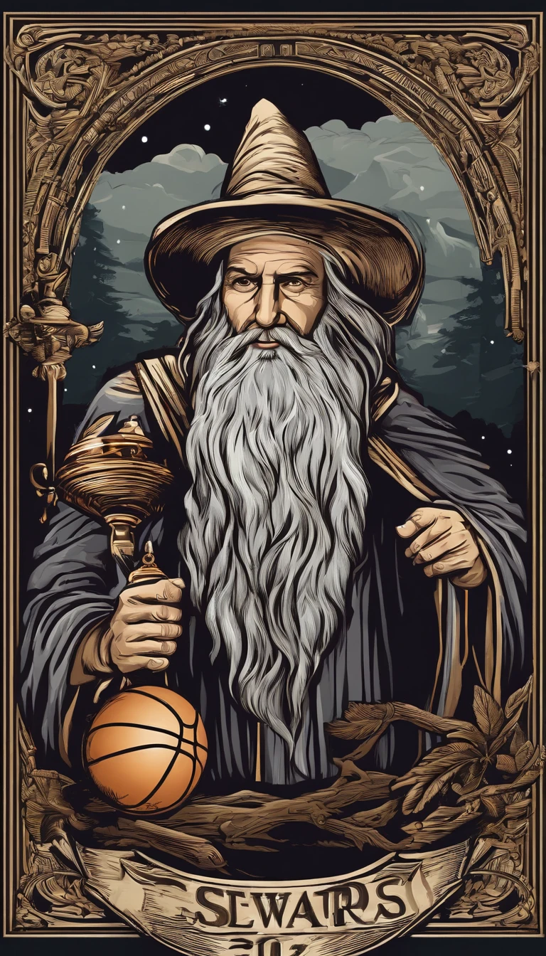 Wizard T-Shirts Vector Print with White Beard Playing Basketball, rayos, magia. Arte de estilo griego fusionado en una epopeya, Imagen detallada. Mastery in quality and lighting. Paisajes impresionantes e impactantes. Dynamic and powerful action. Efectos de sombra y luz mejorados. High-resolution masterpiece. State-of-the-art CG art. Incredible and immersive result.+",fondo negro ,arte png