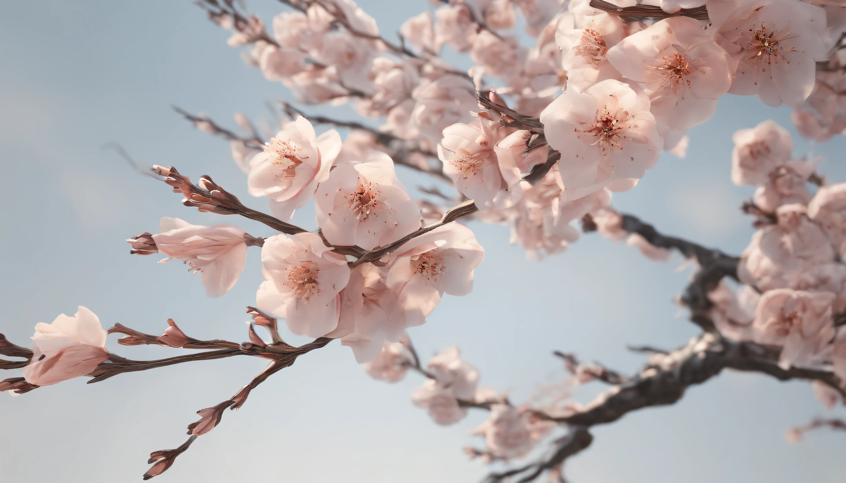 Laurel branches,Shot at a 15-degree elevation angle,Suitable for close-to-medium shooting,petals,Osmanthus flowers flying,Top daylight,Refreshing style,Snowy mountains in the distance,Ultra-clear image quality