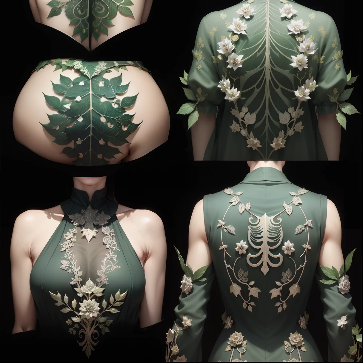 a set of four different leaves on a gray background, very detailed leaves, highly detailed leaves, translucent leaves, intricate art deco leaf designs, highly detailed green leaves, leaves, made of leaf skeletons, leaf, fractal leaves, intricate plants, intricate a whole fantasy leaf, made of leaf skeleton, fine foliage lace, hyperdetailed twigs and plants, many leaves