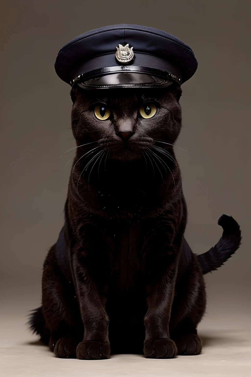 how a humorous illustration of a cat with an officer's cap.