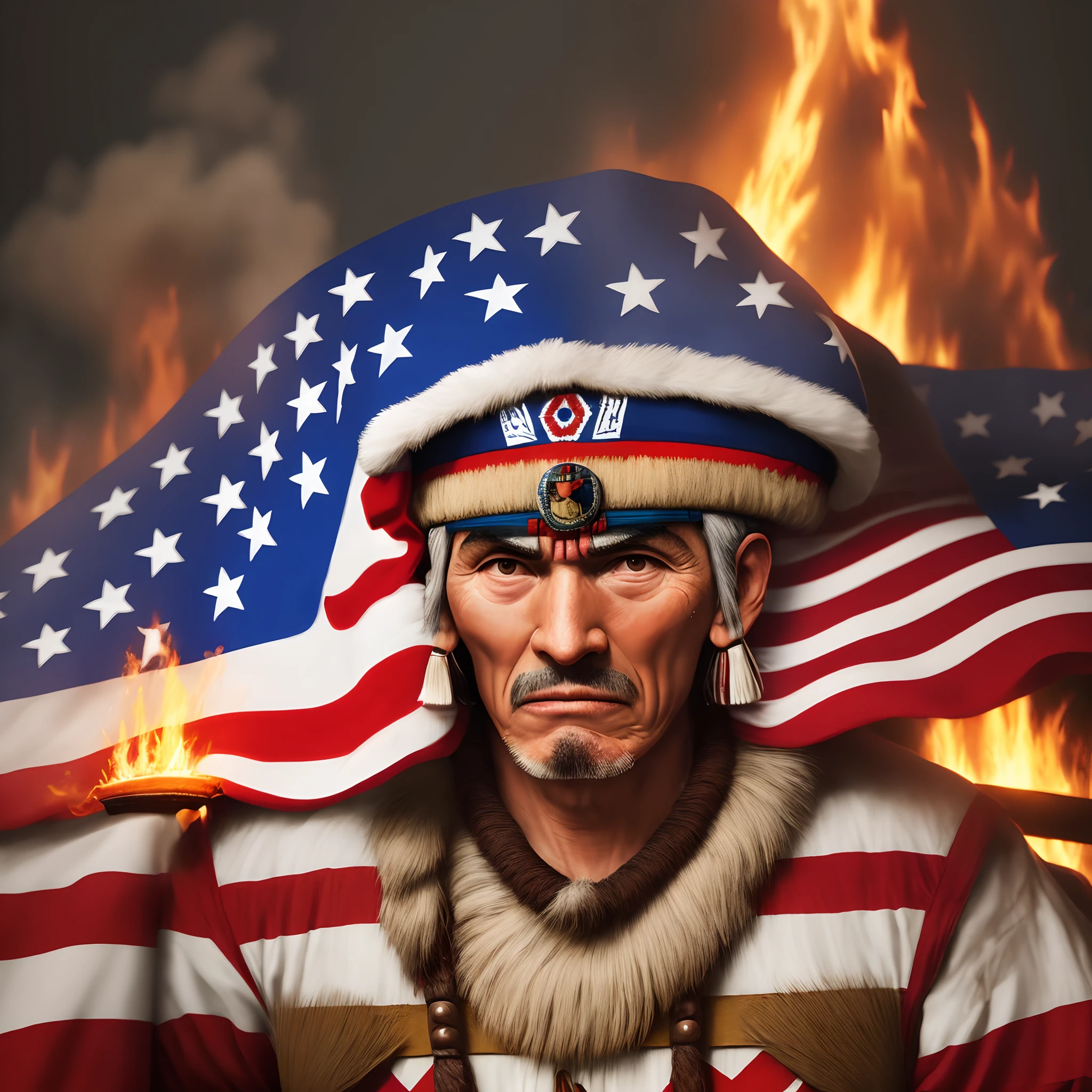 Aztec burning america's flag