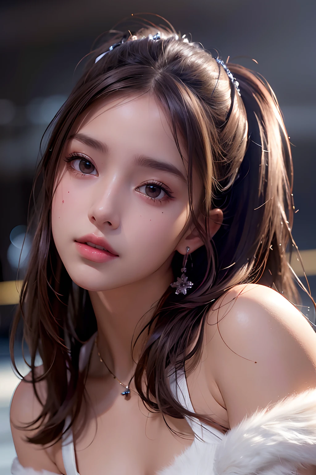 Best quality, masterpiece, ultra high res, (photorealistic:1.4), 1girl, offshoulder, in the dark, deep shadow, low key,