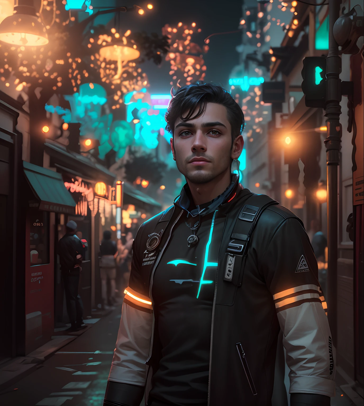 Handsome boy,realistic face,8K ultra realistic, cyberpunk,neon lights