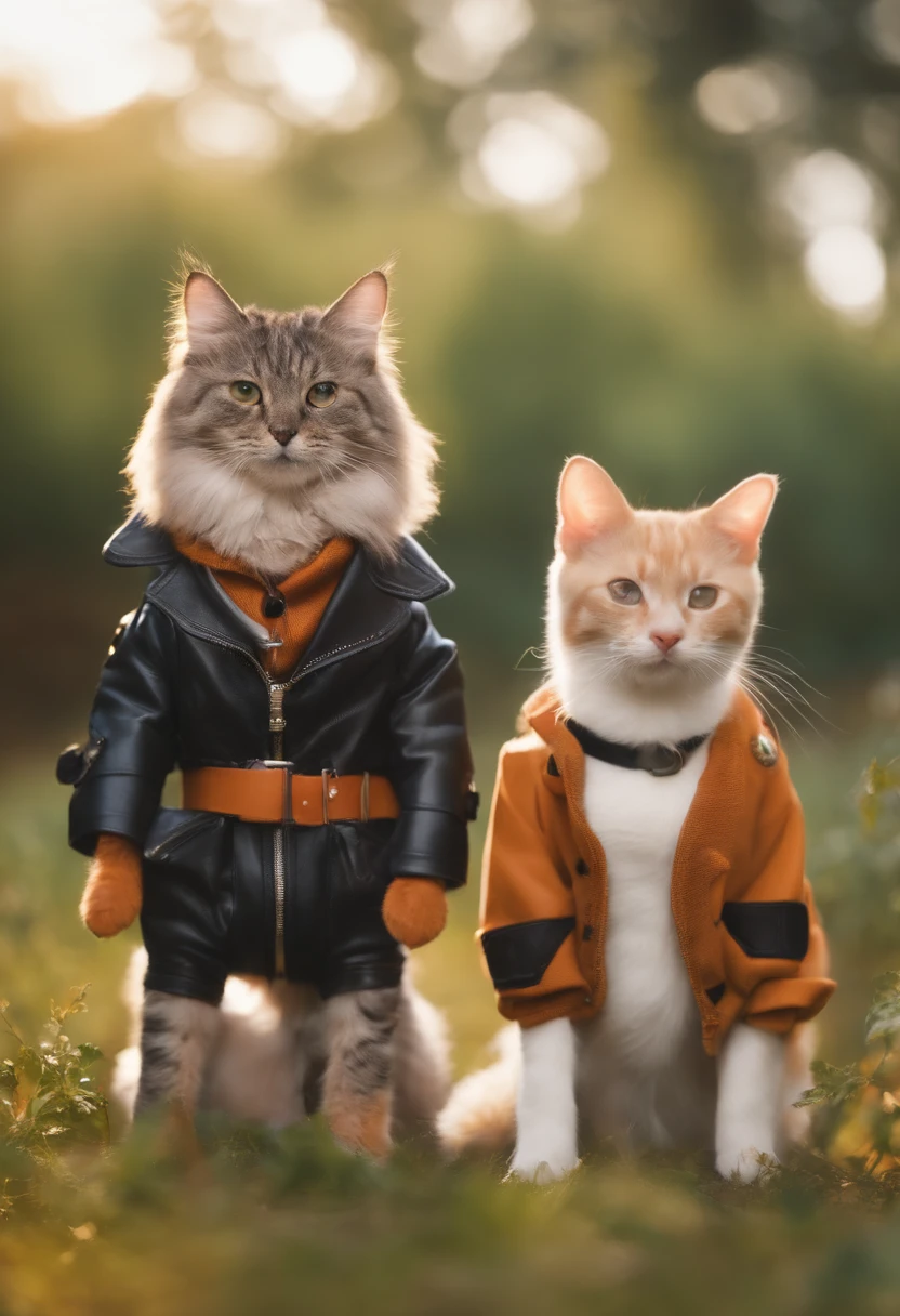 2 filhotes bonitos, Conhecido como cachorro e gato cyberpunks, cachorros e gatinhos bonitos, Two-headed dog and cat, Gatinhos, Gatos, catscatscats, e gatos bonitos. Sentaram-se juntos no campo, Wearing Futuristic Cyberpunks Outfits. They are cute in the style of 🍁 and 🍂, And it's the cutest of them all. They are known as the real-life dog and cat. The art style is cute cat anime visual.