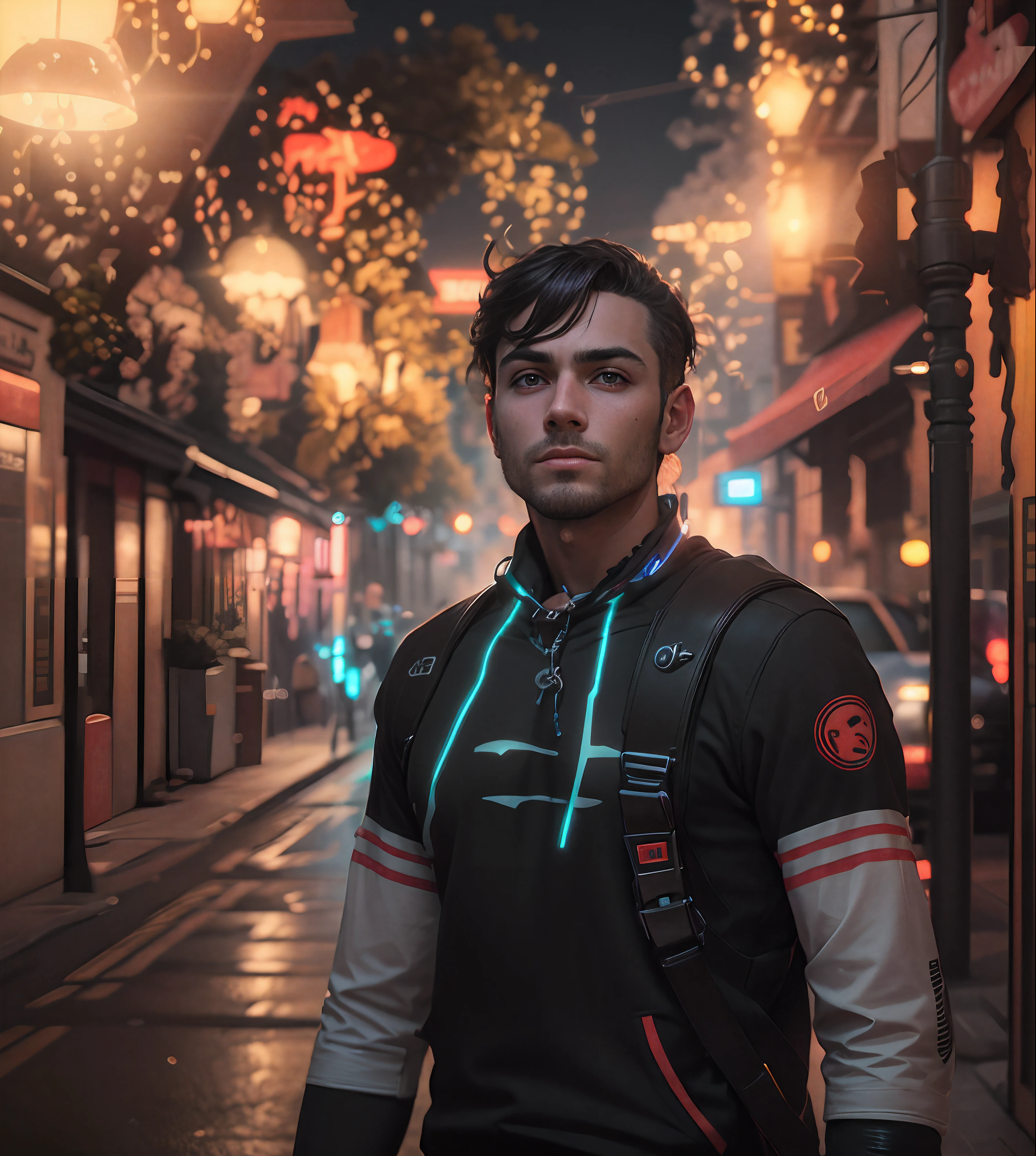 Handsome boy,realistic face,8K ultra realistic, cyberpunk,neon lights