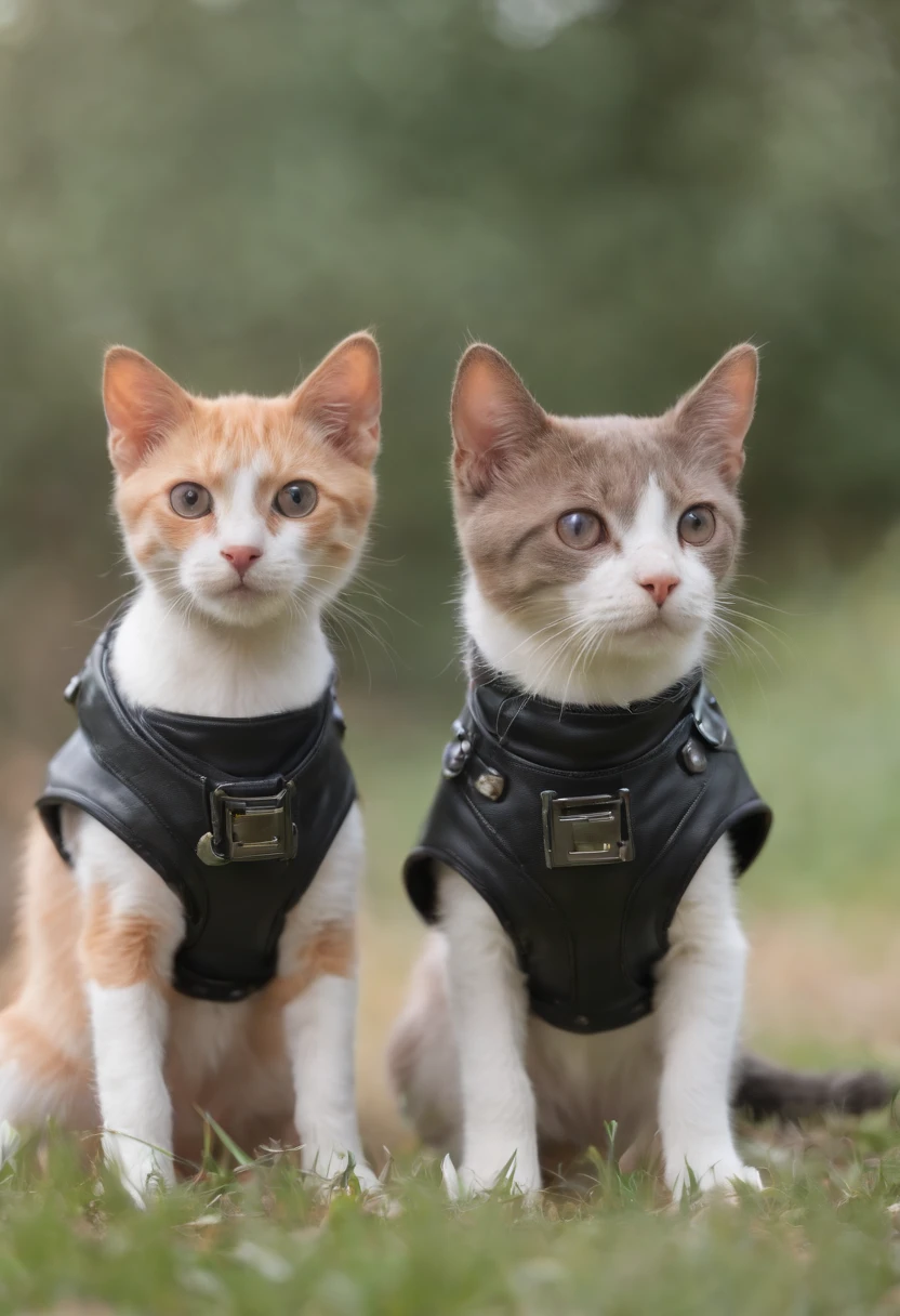2 filhotes bonitos, Conhecido como cachorro e gato cyberpunks, cachorros e gatinhos bonitos, cachorro, dogsdogsdogs and two-headed cat, Gatinhos, Gatos, catscatscats, e gatos bonitos. Sentaram-se juntos no campo, Wearing Futuristic Cyberpunks Outfits. They are cute in the style of 🍁 and 🍂, And it's the cutest of them all. They are known as the real-life dog and cat. The art style is cute cat anime visual.