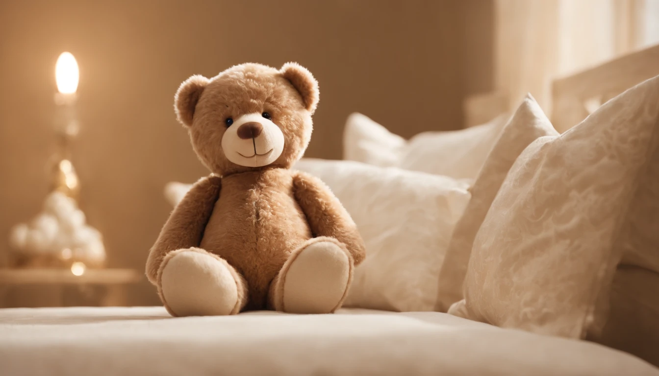 Foto RAW, Melhor,master part, best quality, alta qualidade, extremamente detalhado,((There is a children's room with a teddy bear)): 1.8, There are shelves full of toys, um tapete de pele branca, um ambiente festivo, Desenhos animados, um ambiente aconchegante, uma atmosfera suave, uma atmosfera mal-humorada, a dreamy atmosphere and a nostalgic, cozy light. Vinheta escura, ambiente aconchegante, vindima,,
