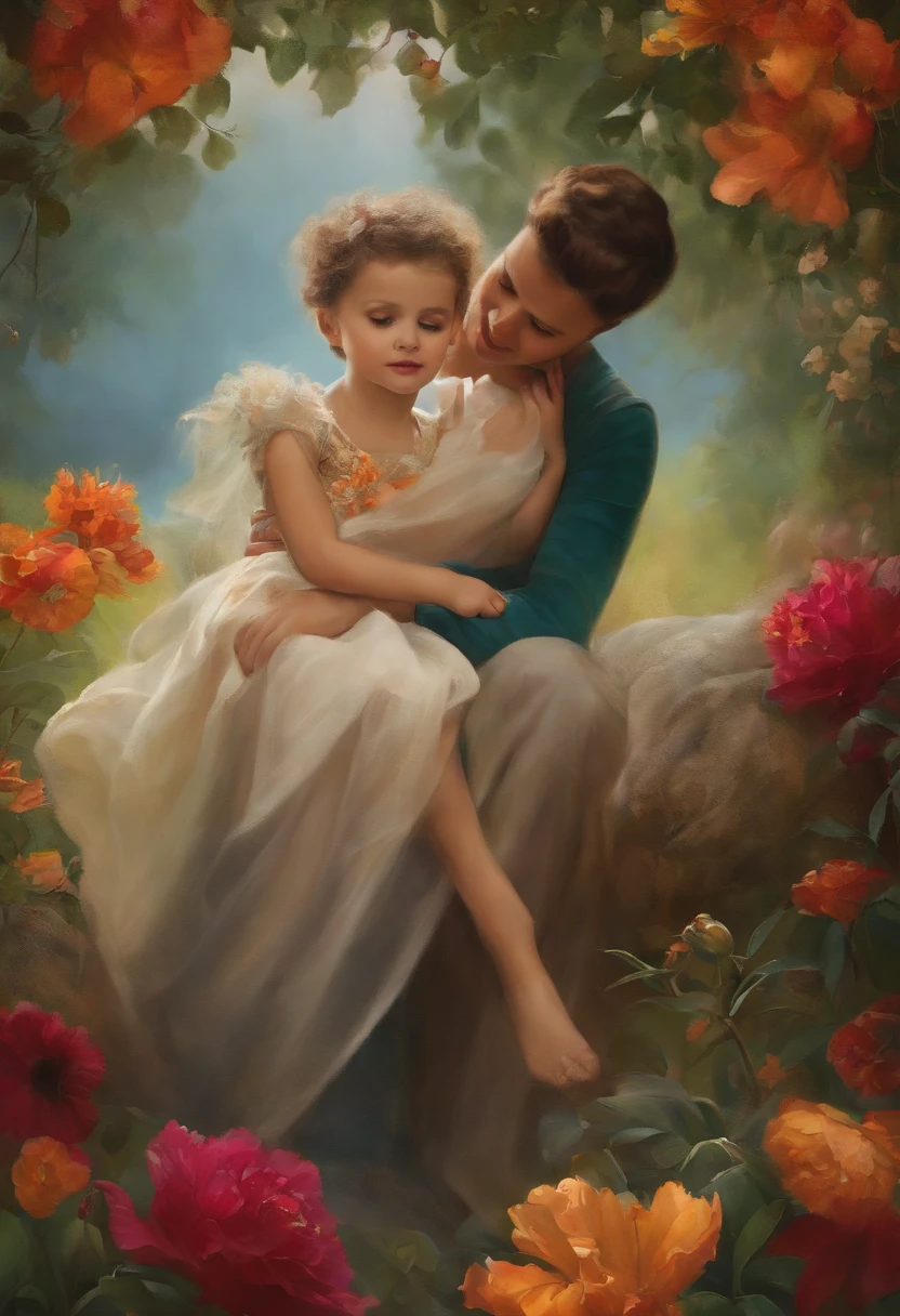 (aesthetic,highres),(best quality,oil painting:1.2),detailed garden scenery,2girls,naked,embrace,beautiful detailed eyes,beautiful detailed lips,radiant skin,lovely flowers,hazy sunlight,delicate brushstrokes,vivid colors,wavy hair,soft grass,peaceful atmosphere, nude, breasts