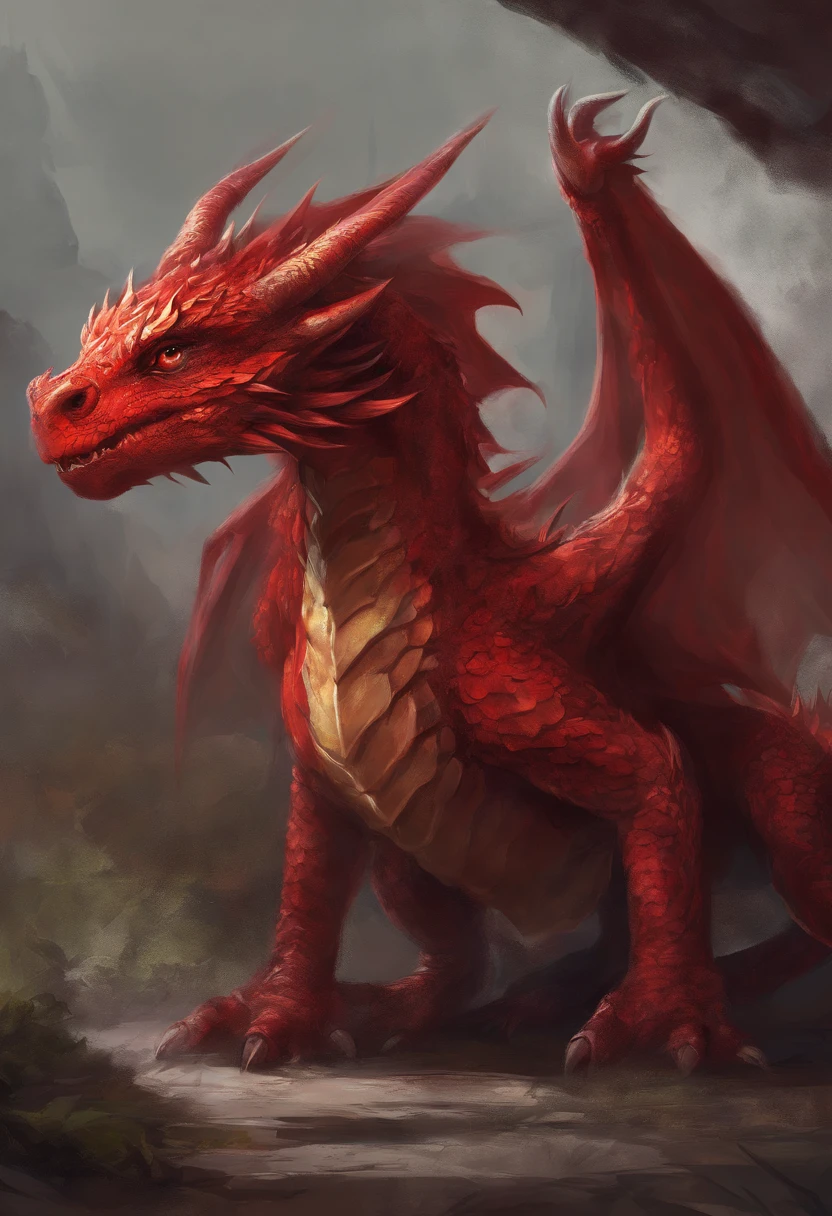 red new born dragon learning to walk