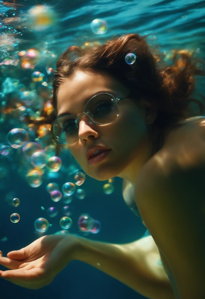 close up portrait of a stunning [albino woman] bathing in a pool, small square colorful tiles, clean water, (stunning|flawless|attractive|gorgeous|pretty), detailed lips and skin, perfect lips and skin, light green eyes, big cheeks, gigantic breasts, albino pubic hair, (albino eyebrow), albino skin, messy long albino hair, (((bubbles)))