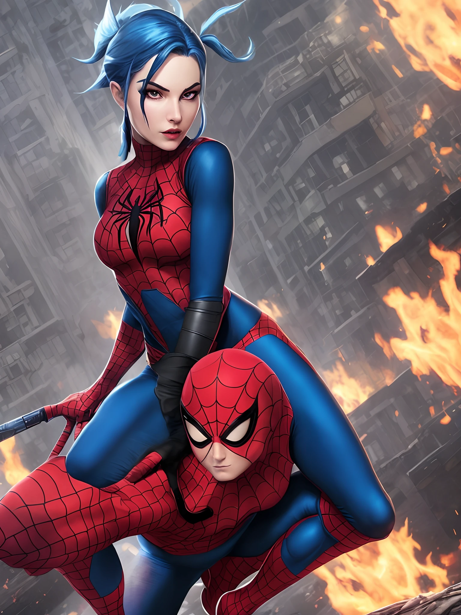 jinx from arcane in a spider-man suit