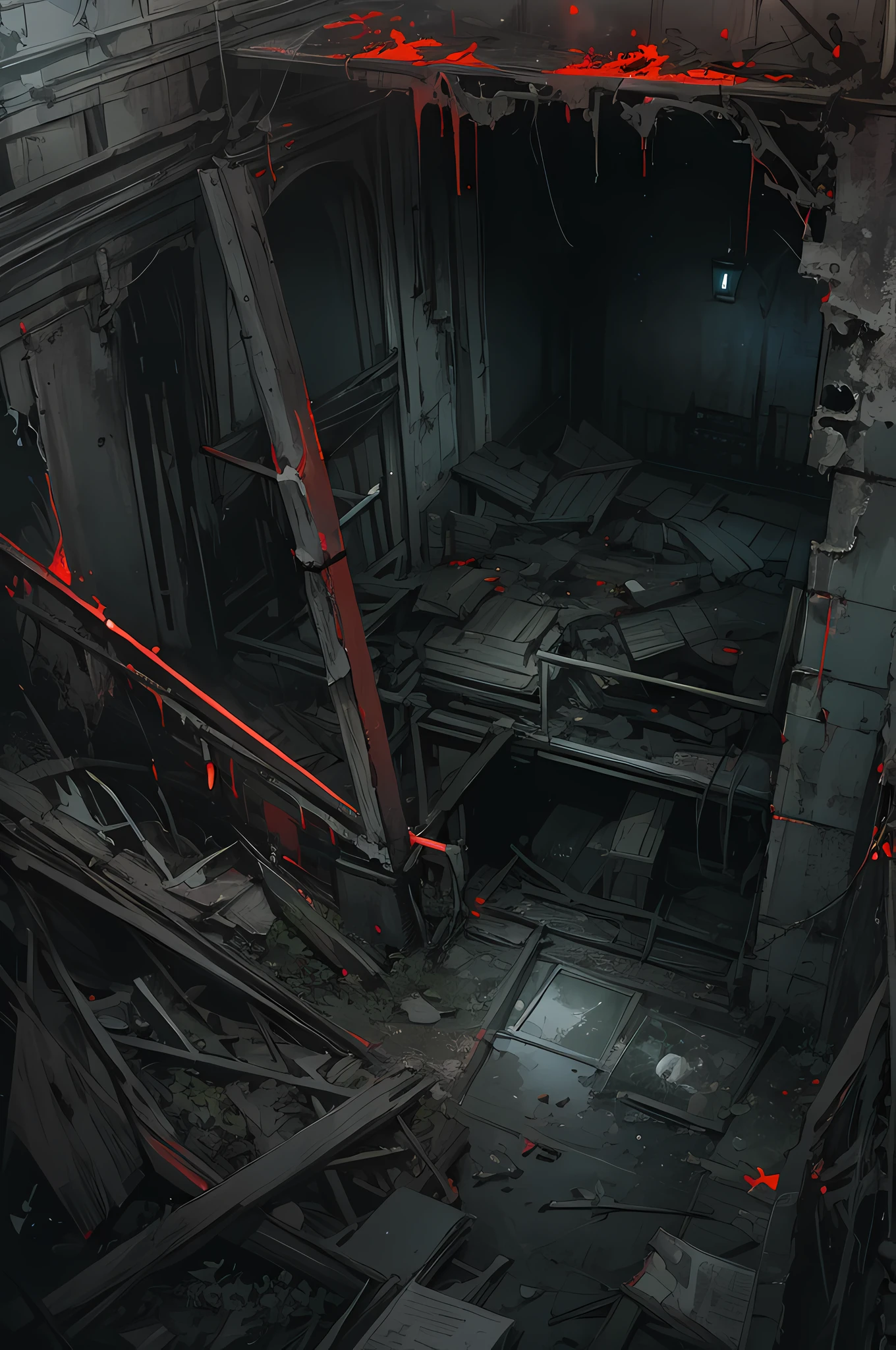 (best quality,highres:1.2),ultra-detailed,realistic,photorealistic:1.37,horror,creepy,grim,dark,desolate,decayed,dilapidated,crumbling buildings,dense,ominous fog,thick mist,haunting,unsettling,lonely,distant figure,collapsed structures,overgrown vegetation,barren streets,spooky,ominous silence,abandoned cars,ominous clouds,broken windows,shadows lurking,unearthly,moonlit sky,empty playground,distant siren wailing,cinematic lighting,intense shadows,dramatic composition,distorted reality,dreamlike,nightmare-inducing,unusual perspective,stylistic distortions,exaggerated features,emotionally charged,fear,anxiety,mystery,dread,suspense,nail-biting tension,desolation,unseen danger,unfamiliar,uncanny,uncertain,color palette: dark and desaturated,sharp contrast,deep blacks,ominous red highlights,flickering streetlights,diminishing perspective,strange-cloaked figure,almost glowing eyes with intense gaze,anime style with sketching,comic book-like,angular brushstrokes,vivid details