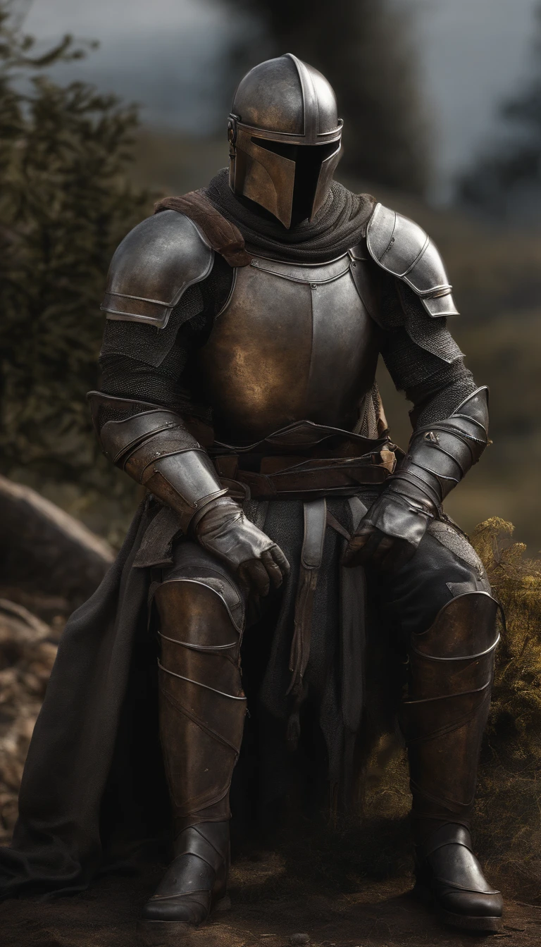 Best quality,4K,8K,A high resolution,Masterpiece:1.2),Ultra-detailed,(Realistic,Photorealistic,photo-realistic:1.37)the ashen one from dark souls 3 with his iconic armour kneeling on a hill of ash with a eclipsed sun in the sky