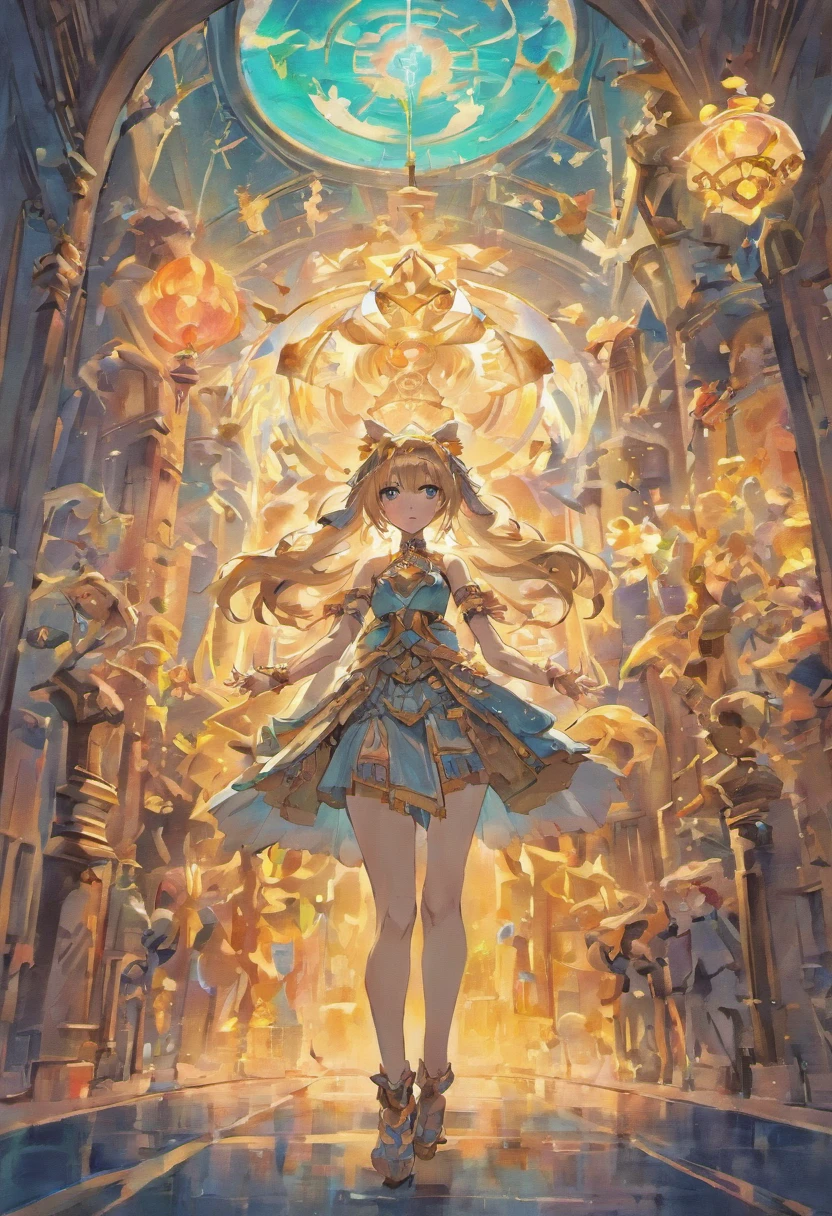 A  girl, Costume with mythical creatures, magical accessories and ornate details, Multivision, front and rear, Two poses, Two angles, full - body, by Michael Kaluta, ConceptArt, Winner of ArtStation, higly detailed, Full color, flat white background, cinematiclight, ACRYLIC, pen and ink,