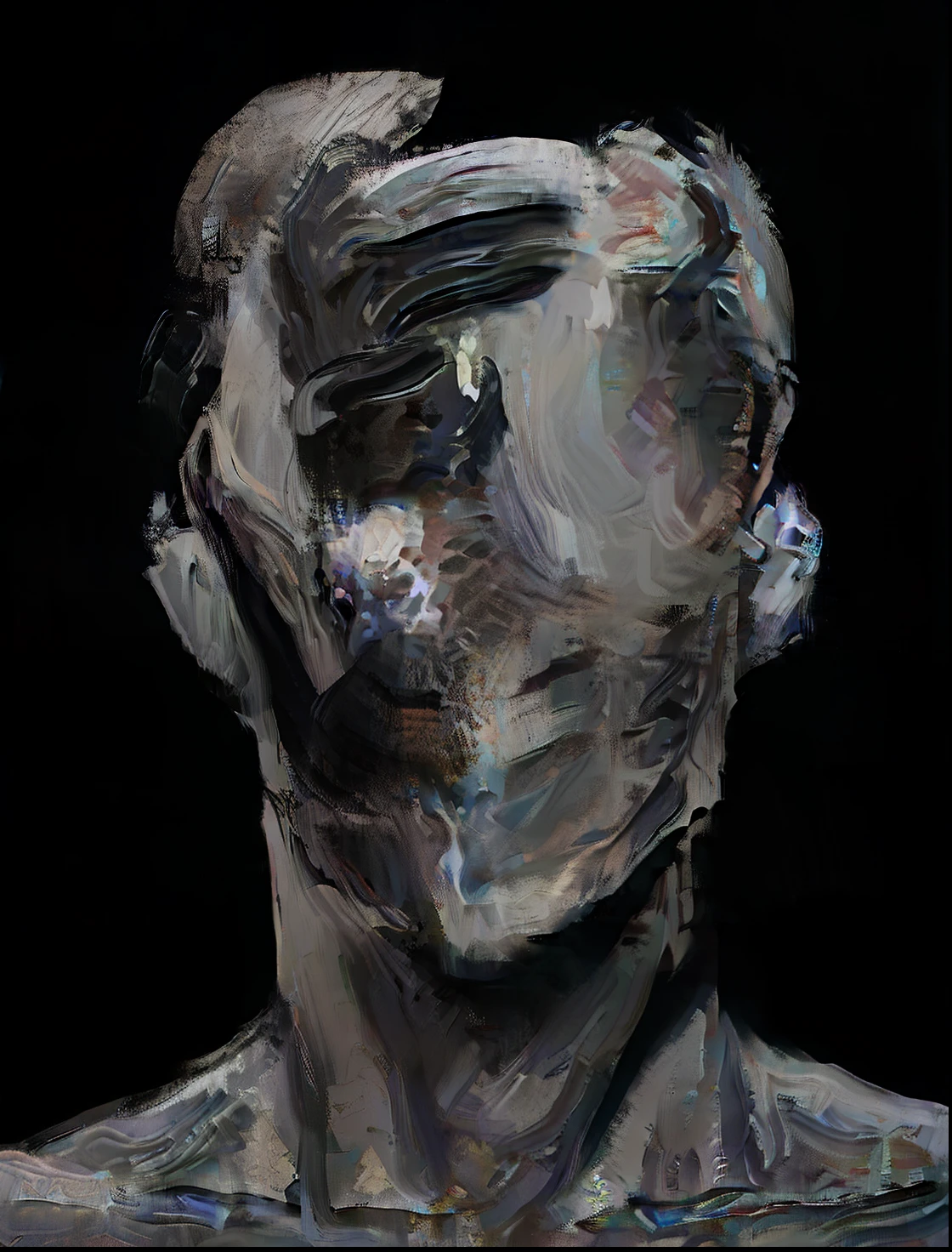 Close-up of a man with a black and white painting on his face, Peinture sur visage en niveaux de gris, Portrait abstrait, An expressive digital painting, Digital Painted Art, A bleak picture of schizophrenia, lisse. digital painting, par Patrick Pietropoli, digital art 4k unsettling, Portrait en peinture, Expressive digital painting, Humanoid portrait, dark but detailed digital art, hdr , 8k