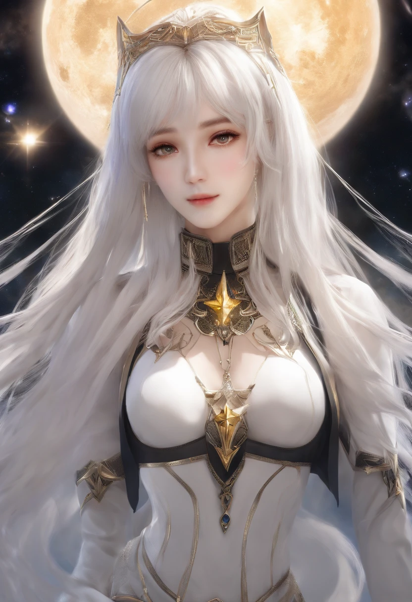 absurdres ,masterpiece, HQ, 4k, HDR, best quality, 1girl at center screen with beautifulface, white_hair. (black costume:1.2),deep dark, bangs, breasts, eyebrows_visible_through_hair, hair_ornament, light_particles, long_hair, looking_at_viewer, medium_breasts, dune surface, solo, space, star_(sky), starry_sky, twintails, very_long_hair, yellow_eyes,  transparent, see-through,(Background_Giedi_Prime_Dune:1.0), (innocent face:1.1),  beautiful eyes, volumetric lighting, real shadows.