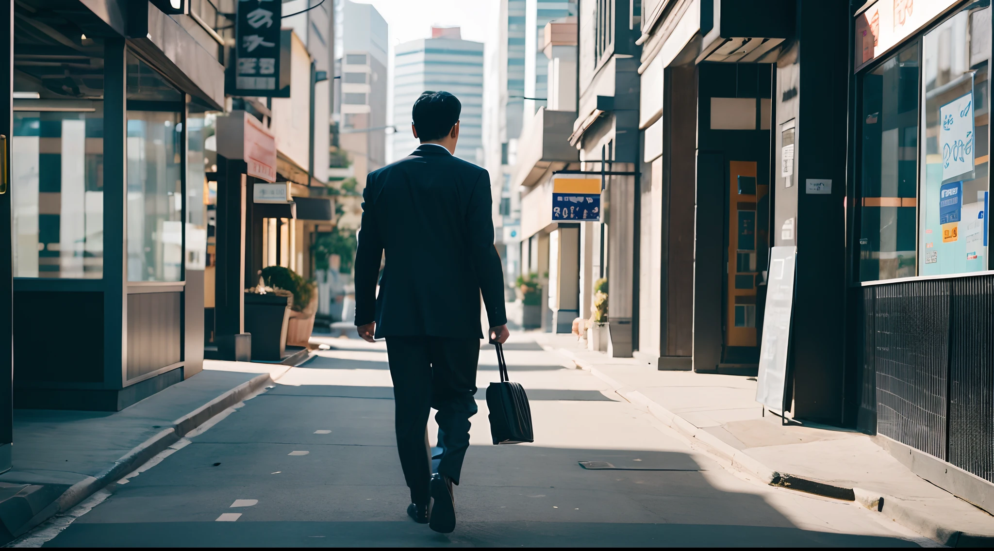 People walking on a city crosswalk with buildings in the background, people walking to work, people commuting with briefcases, people walking on the street, people walking on the street, people walking on the street, people walking, people walking outside, On a sunny day