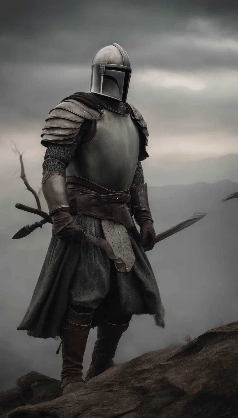 Best quality,4K,8K,A high resolution,Masterpiece:1.2),Ultra-detailed,(Realistic,Photorealistic,photo-realistic:1.37)the ashen one from dark souls 3 with a aremet helmet and no weapons walking on a hill of ash with a eclipsed sun in the sky