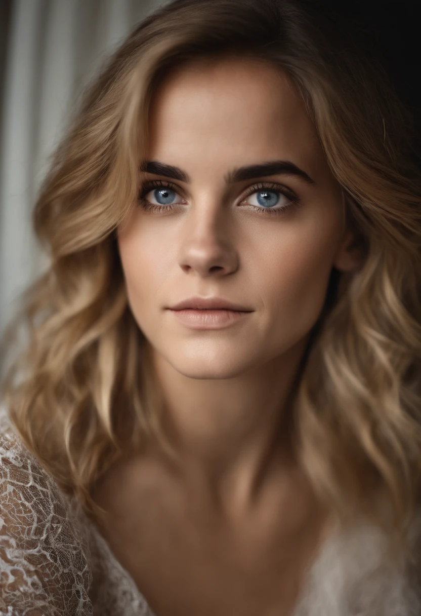 fille sexy aux yeux bleus, Portrait Lea Elui, Portrait de emma watson, cheveux blonds et grands yeux, Selfie d'une jeune femme, ohne Maquillage, maquillage naturel, Look directly into the camera, Visage avec Artgram, dezentes Maquillage, Superbe photo du corps entier, gros seins, Brune