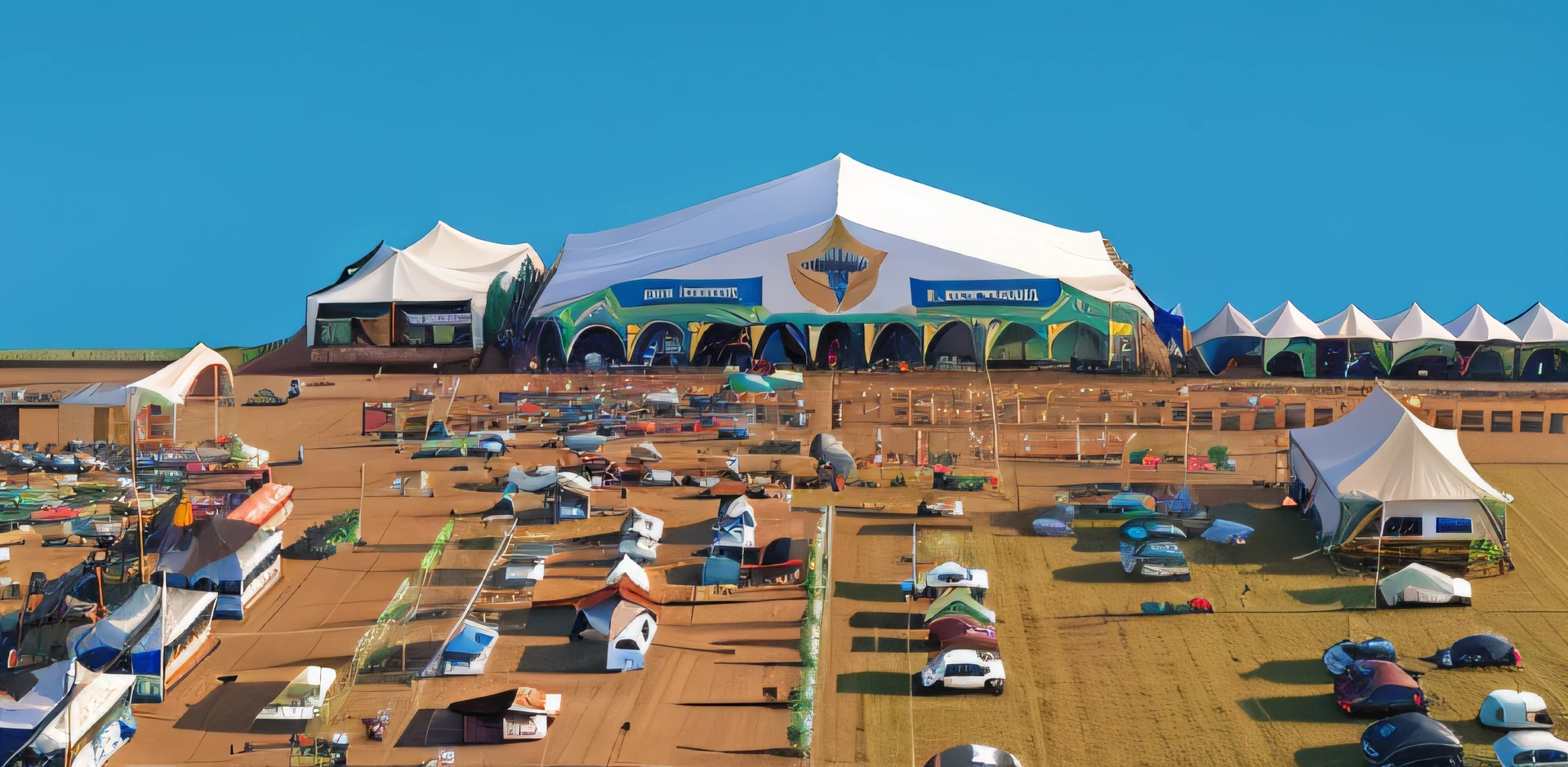 Aerial photo of an event. Large fair with agricultural tents. State of São Paulo.