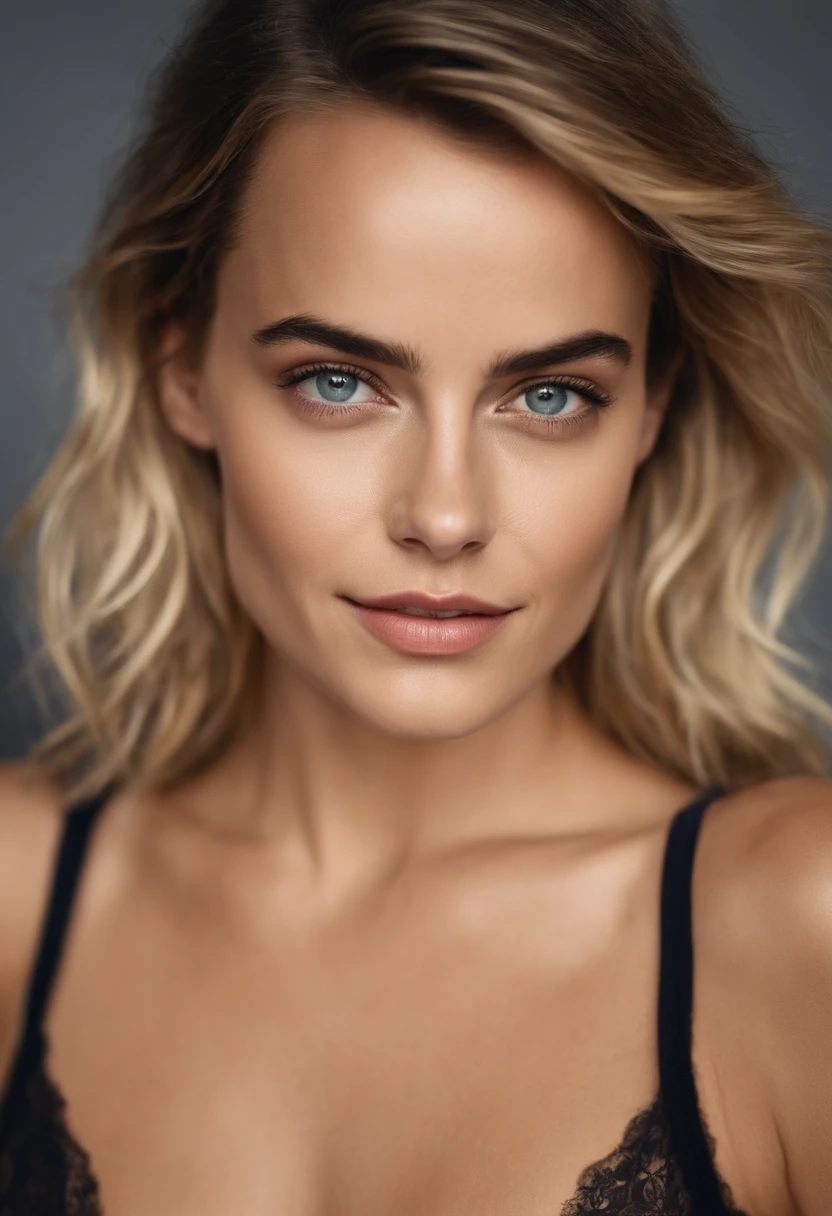 woman with matching tank top and panties, fille sexy aux yeux bleus, Portrait margot robbie, Portrait de emma watson, cheveux blonds et grands yeux, Selfie d'une jeune femme, ohne Maquillage, maquillage naturel, Look directly into the camera, Visage avec Artgram, dezentes Maquillage, Superbe photo du corps entier, dans la chambre, gros seins, Brune
