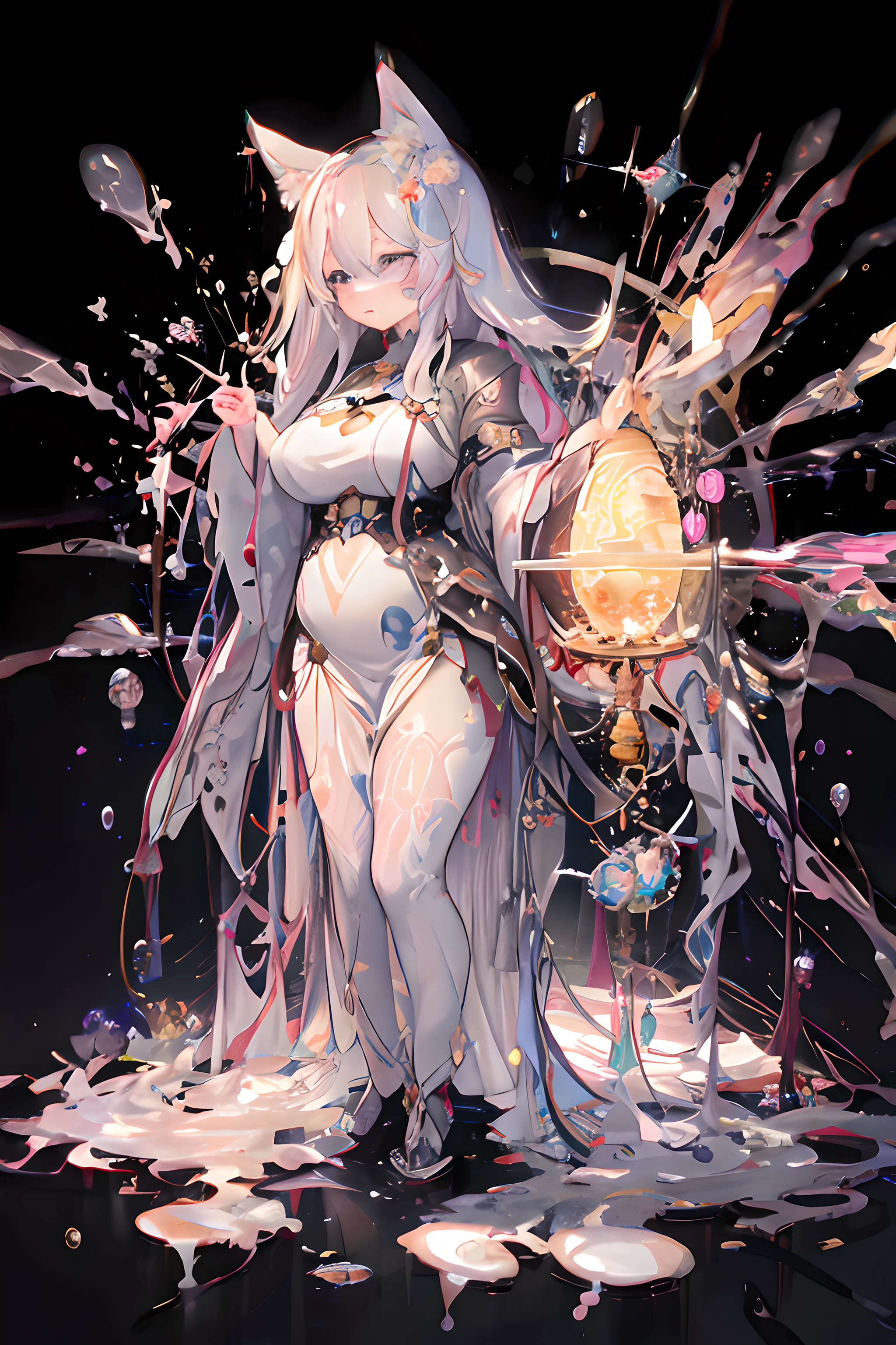 anime girl with a glowing orb in her hand, white haired deity, trending on artstation pixiv, guweiz on pixiv artstation, guweiz on artstation pixiv, high detailed official artwork, digital art on pixiv, detailed digital anime art, anime fantasy illustration, full portrait of elementalist, highly detailed exquisite fanart, jellyfish priestess,a lot of slime, slime girl, glowing, gloves, height,