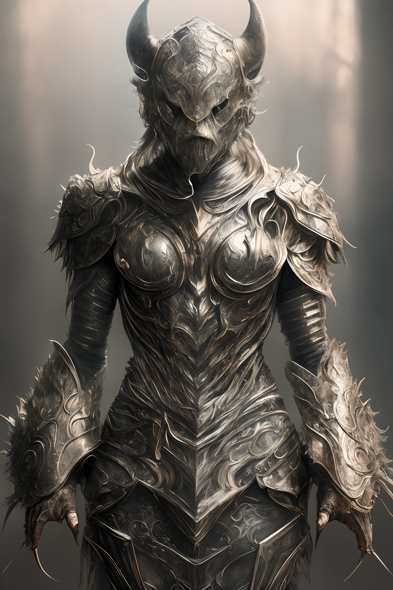 (realistic:1.3), 
poster,
intricate details,
Full body portrait painting \(artwork\), 
((masterpiece,best quality)), 
((cinematic light)), 
[beautiful woman|buffalo|seductive goddess],
hybrid,
hyperealistic,  
intimidating, 
dark fantasy \(style\), 
detailed armor