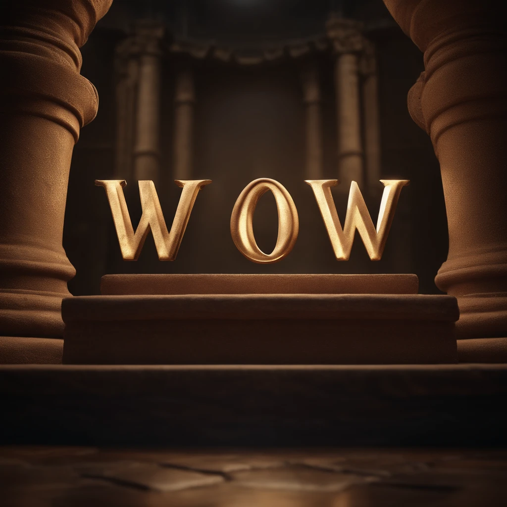 3d text "WOW" in an ancient setting, masterpiece, cinematic, 4k, realism