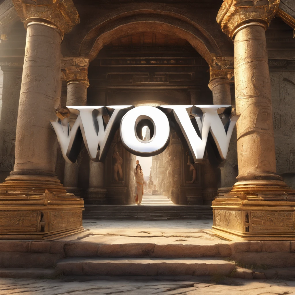 3d text "WOW" in an ancient setting, masterpiece, cinematic, 4k, realism