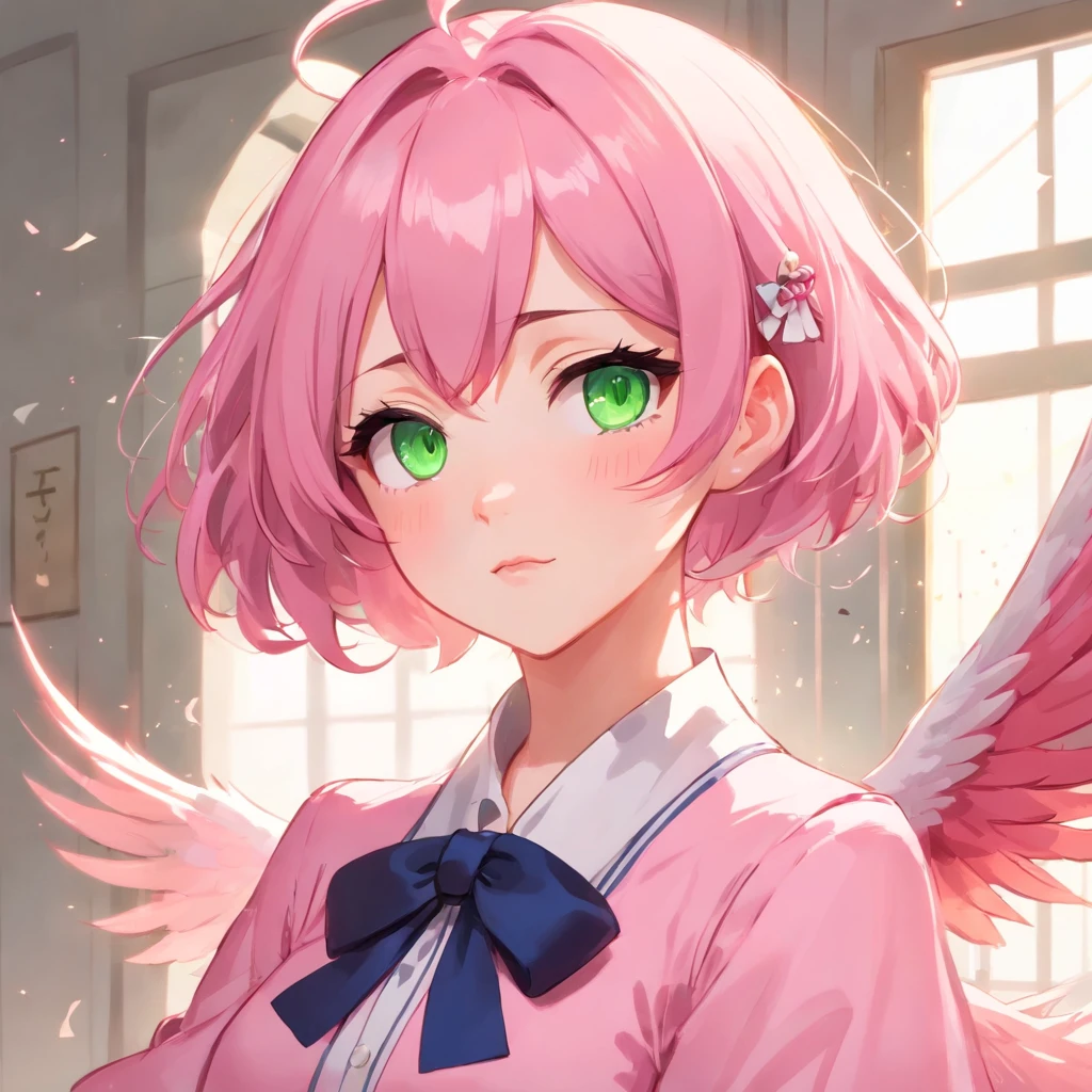 Alisa bosconovitch, melhor qualidade, contemporary, estilo plano, minimalismo, Green Eyes Flat Illustration, cabelo rosa, com flor de cravos no cabelo, cabelo curto, cabelos multicoloridos, Camisa Preta, mechanical wings, em vestido, Head Portrait Close-U, peito pontudo, decote, super decote, middlebreasts, Tekken,cabelo rosa pastel, 1girl, em quimono, hand-painted,Desenho de linha sem cor, colorida do yandere pastel, Tekken, Super cute pink hair girl with gothic makeup on the side, com roupa de empregada,figura esbelta,robusto,He sat on the floor,Vestido com roupas de empregada rosa e branco,cabelos muito curtos,com orelhas de gato,quadratic element,, kawaii cor-de-rosa na roupa da era de 1910, Alisa Bosconovich pink lips, no estilo da paleta de cores suave aurorapunk, an anime illustration of his face, gifs animados, hand drawn animation, charming sketches, suave e brilhante, romantismo nebuloso, Estilo Superflat, fundo branco - ar 1:1 - niji 5 - estilo expressivo --s 50 ,Pink kawaii girl in the era of 1920s clothesPink eagles, vestindo uma camisa branca brilhante, no estilo da paleta de cores suave aurorapunk, an anime illustration of his face, gifs animados, hand drawn animation, charming sketches, suave e brilhante, romantismo nebuloso, Estilo Superflat, fundo branco - ar 1:1 - niji 5 - estilo expressivo --s 50, Absurdo, Altas, ultra detalhados, (1girl:1.3), quebrar , Crie uma imagem com uma bela caligrafia, com letras expressivas, floreios elegantes e um senso de habilidade e habilidade, Dragon Menor,garota,Hands on arms