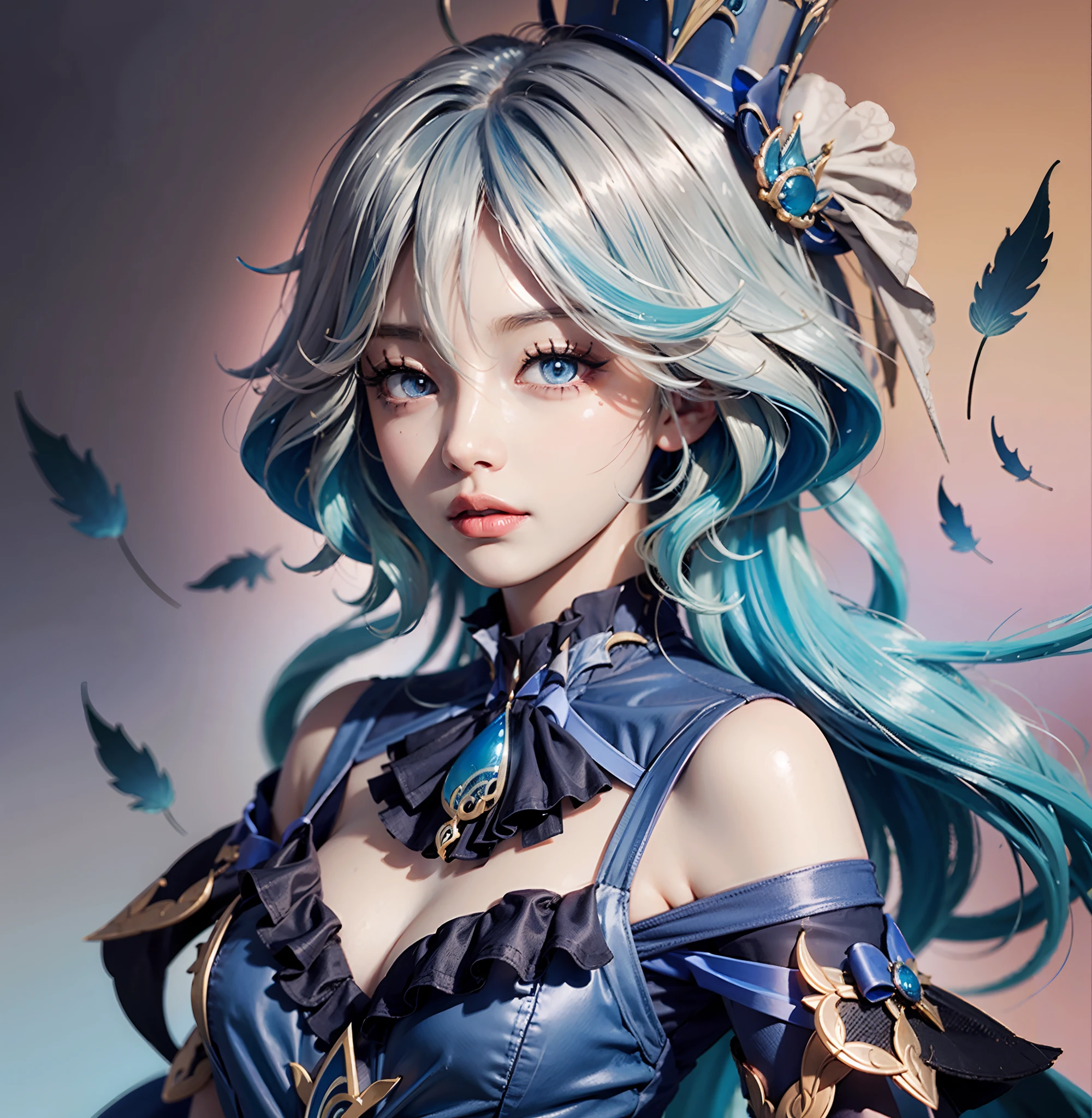 Anime girl with blue hair and blue dress with feathers, Detailed digital anime art, Extremely detailed Artgerm, Art germ on ArtStation Pixiv, 8K high quality detailed art, Art germ. anime illustration, Fanart Meilleure ArtStation, Art germ. High detail, by Yang J, Portrait Chevaliers du Zodiaque Fille, a beautiful anime portrait