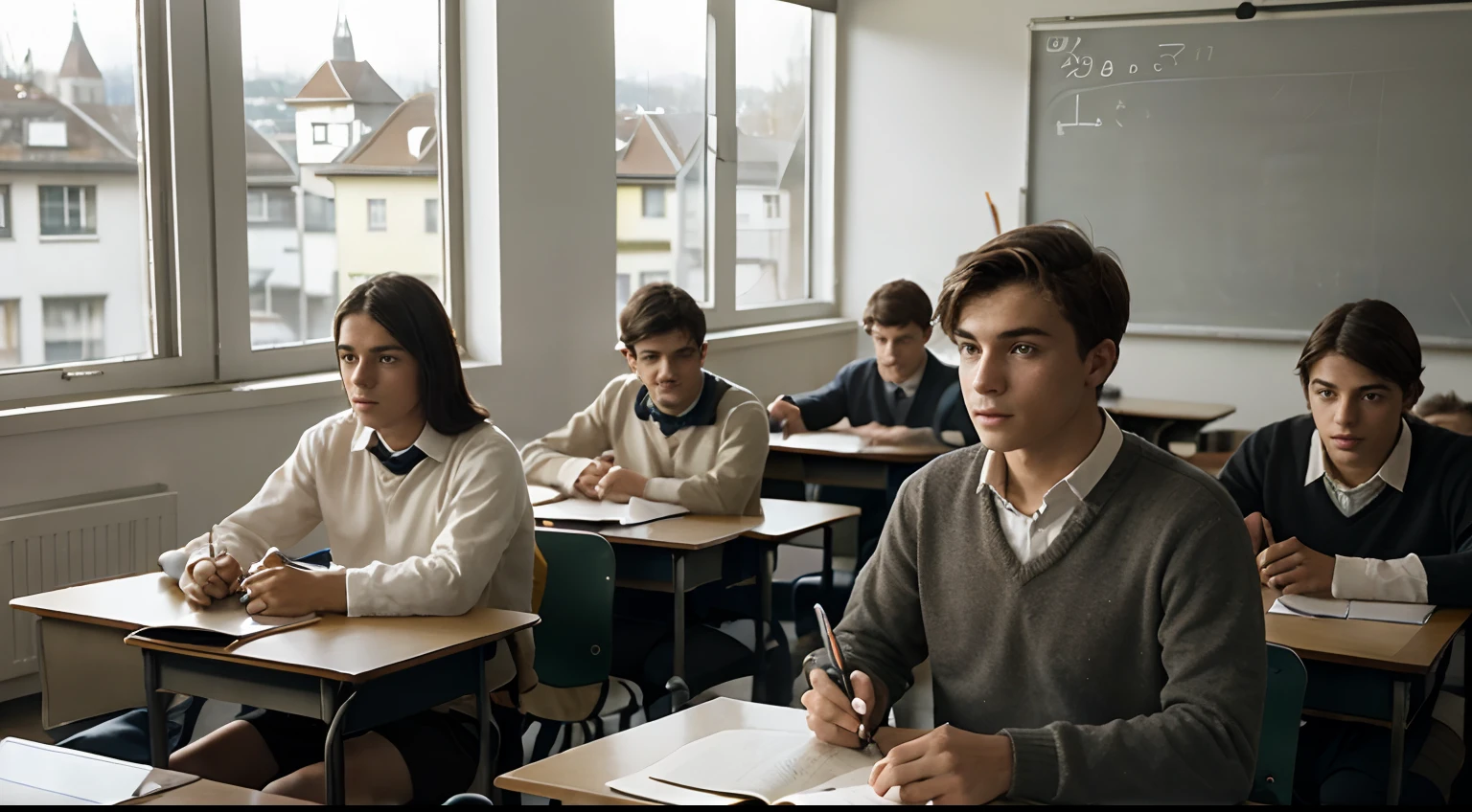 Young male students in the classroom of the Zurich Polytechnic School in 1912.