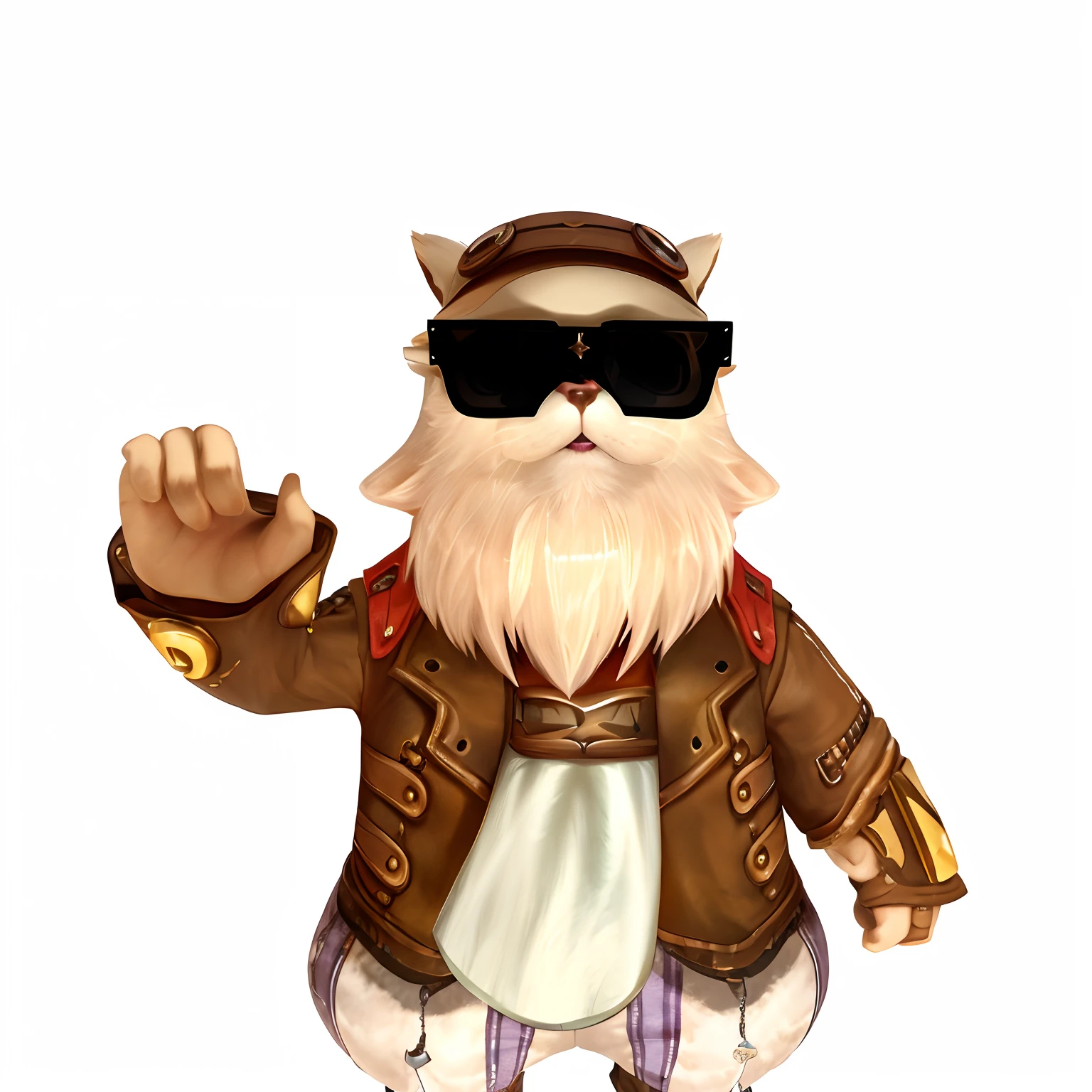 Close-up of cartoon character in leather jacket and sunglasses, Maplestory Mouse, Indiana Jones' Maple Story, Rabbt_character, generic furry style, Gnome Illusionist, teemo, From NCSOFT, pov furry art, steampunk cat, character art of maple story, Fursona in stylish clothes, World Boss Kitten, Ragnarök Online, style of maple story