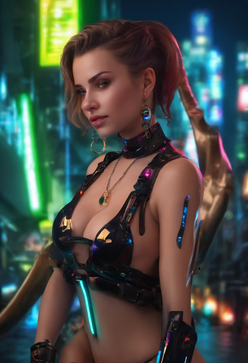 1girl, portrait of Anika, solo, smile, black eyes, jewelry, earrings, big breasts, cleavage, necklace, Wearing Tight Hug Black Shiny Metallic Latex Bikini, volumetric lighting, best quality, tonemapping, sharp focus, hyper detailed, realistic