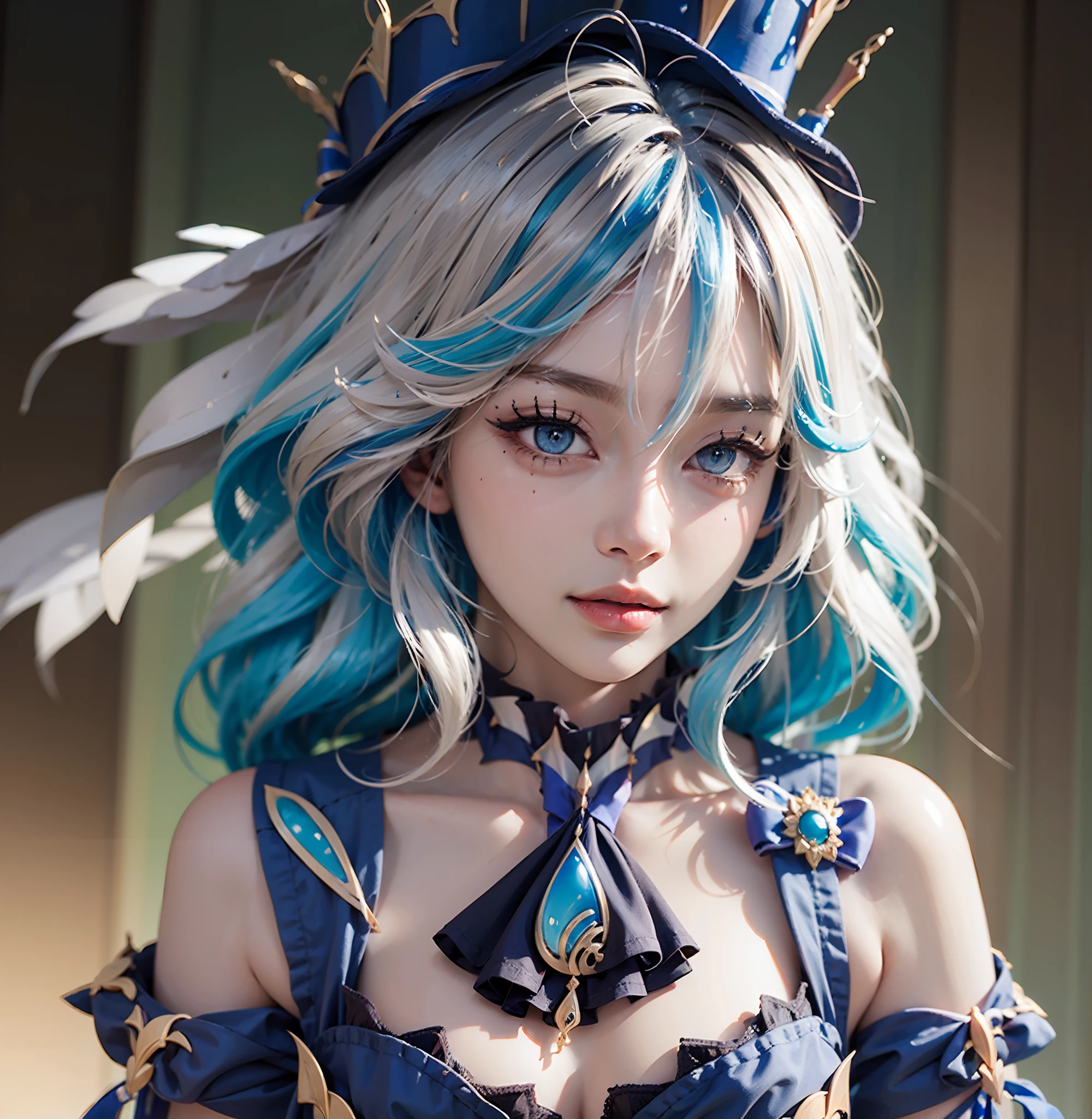 Anime girl with blue hair and blue dress with feathers, Detailed digital anime art, Extremely detailed Artgerm, Art germ on ArtStation Pixiv, 8K high quality detailed art, Art germ. anime illustration, Fanart Meilleure ArtStation, Art germ. High detail, by Yang J, Portrait Chevaliers du Zodiaque Fille, a beautiful anime portrait, upper body