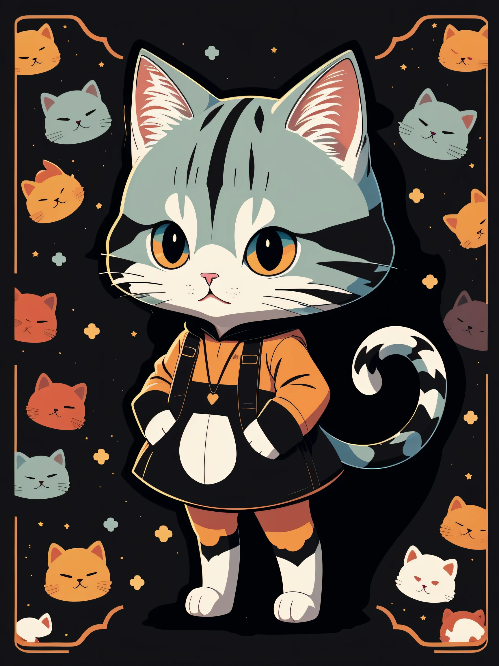 Sticker style, Anime style, tchibi, COUPLE CAT, Cute CAT avatar, Geometric pattern background